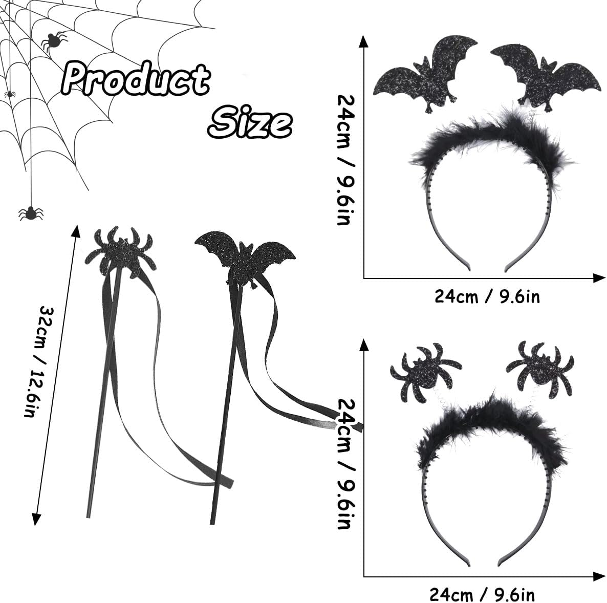 LGZIN Halloween Headband with Magic Wand, Bat Headband, Spider Headband, Bat Accessories, Halloween Spider Hair Band, Bat Ears with Glitter Effect for Carnival, Halloween image number 5