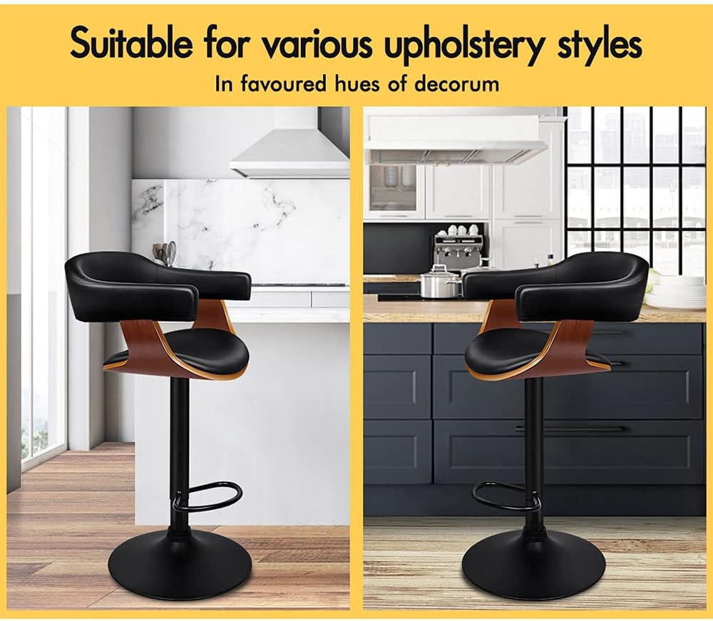 ALFORDSON 1X Bar Stool Adjustable Kitchen Stool Joan Swivel Counter Barstool Dining Chair Home Bar Furniture in 61-82Cm Seat Height with Floor Protector for Dining Room All Black image number 5