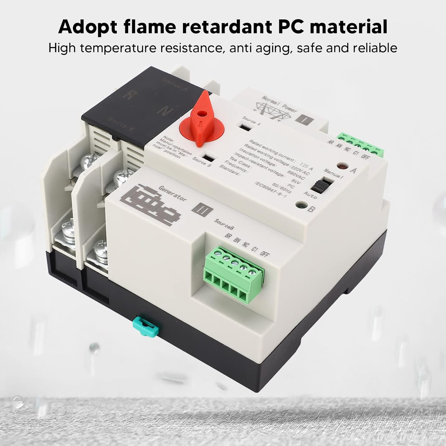 Automatic Transfer Switch Dual Power 2P Flame Retardant Power Transfer Switch Generator Changeover Switch Electronic Circuit Breake AC 220 V (125A) image number 4