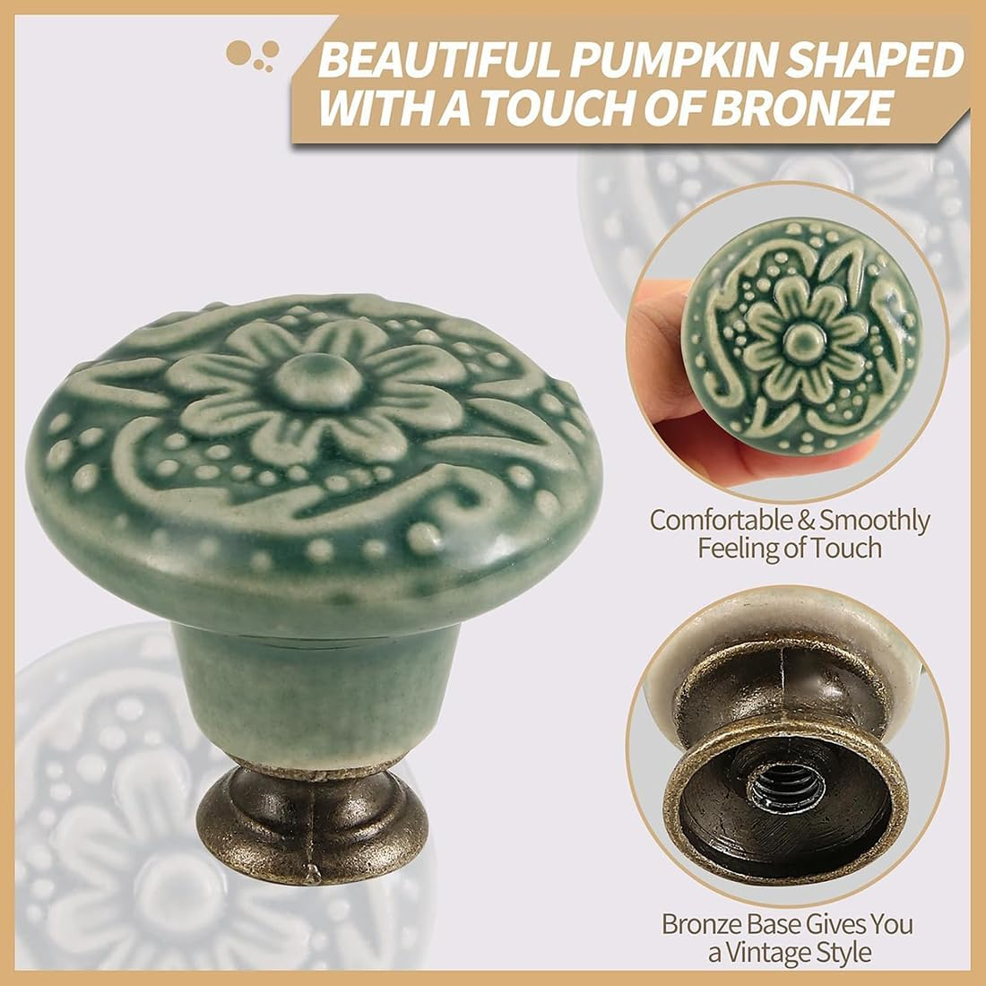 10Pcs Ceramic Knobs Decorative Knobs, Drawer Cabinet Drawer Knobs Pull Handle Door Knobs, Furniture Pull Tool with Mounting Screw, Vintage Floral Cabinet Knobs Kitchen Home Decor (Green) image number 6