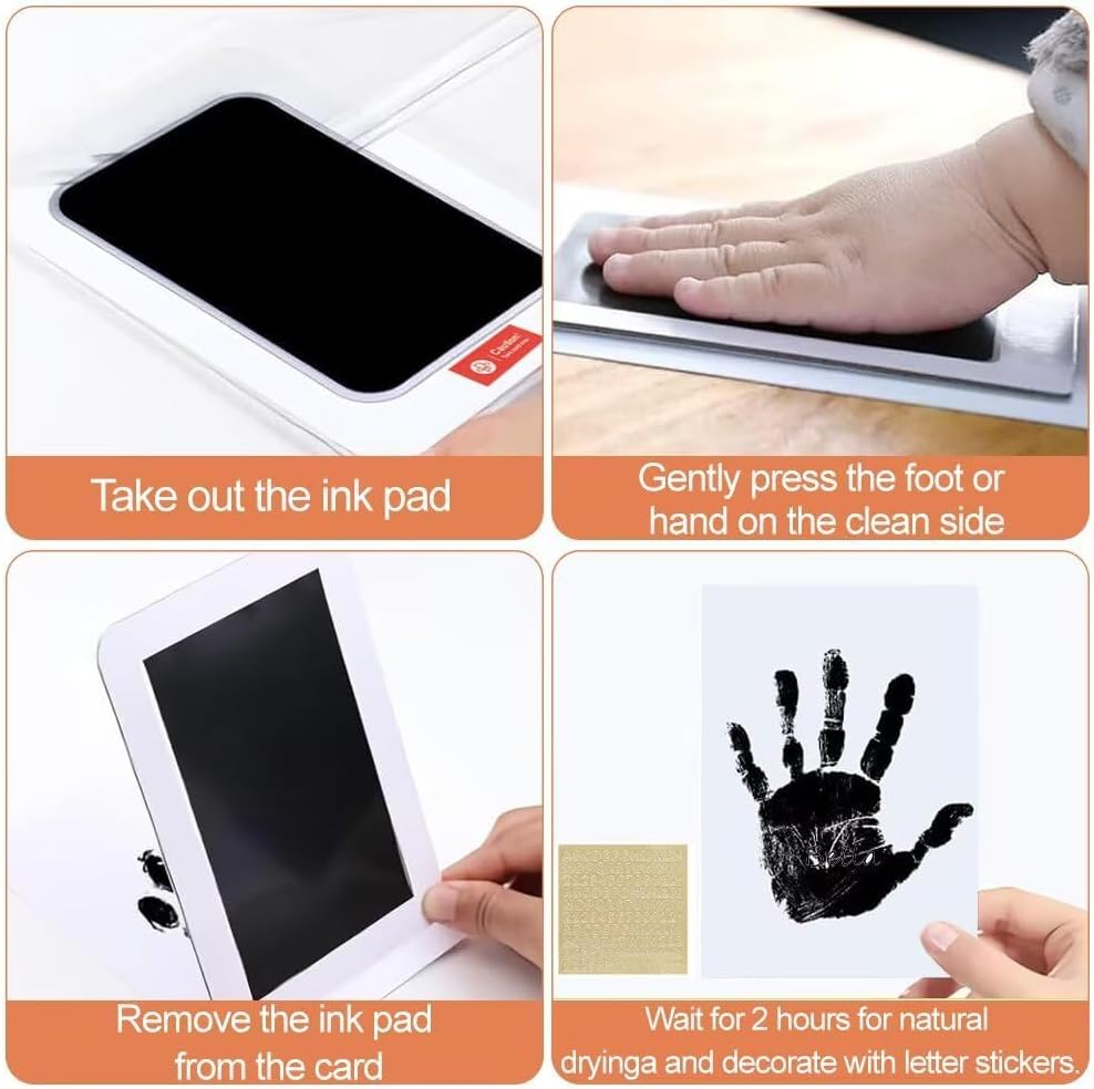 Baby Handprint and Footprint Kit - Safe Print Kit with 2 Inkless Ink Pads, 4 Imprint Cards, 2 Photo Frames, 1 Sticker Sheet & 2 Clips, Family Keepsake Gifts for New Parents, 0-3 Months Baby image number 4