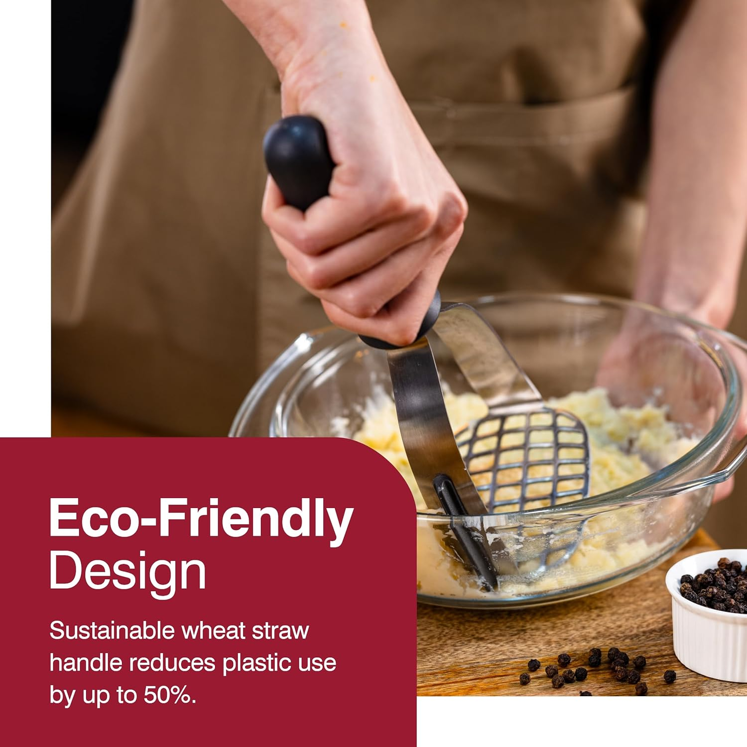 Zyliss Potato Masher - Stainless Steel, Soft-Touch Handle, Integrated Hanging Hook, Silicone Bowl Scraper, Small Inner & Larger Outer Holes, Ideal for Preparing Smooth and Creamy Mashed Potatoes, Grey