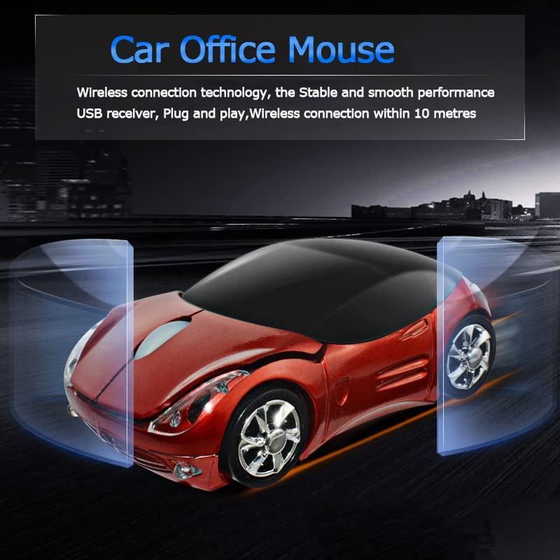 Bewinner Wired Gaming Mice, 2.4G Wireless Optical Smart Red Car‑Shaped Mouse for Laptop PC Tablet Gaming