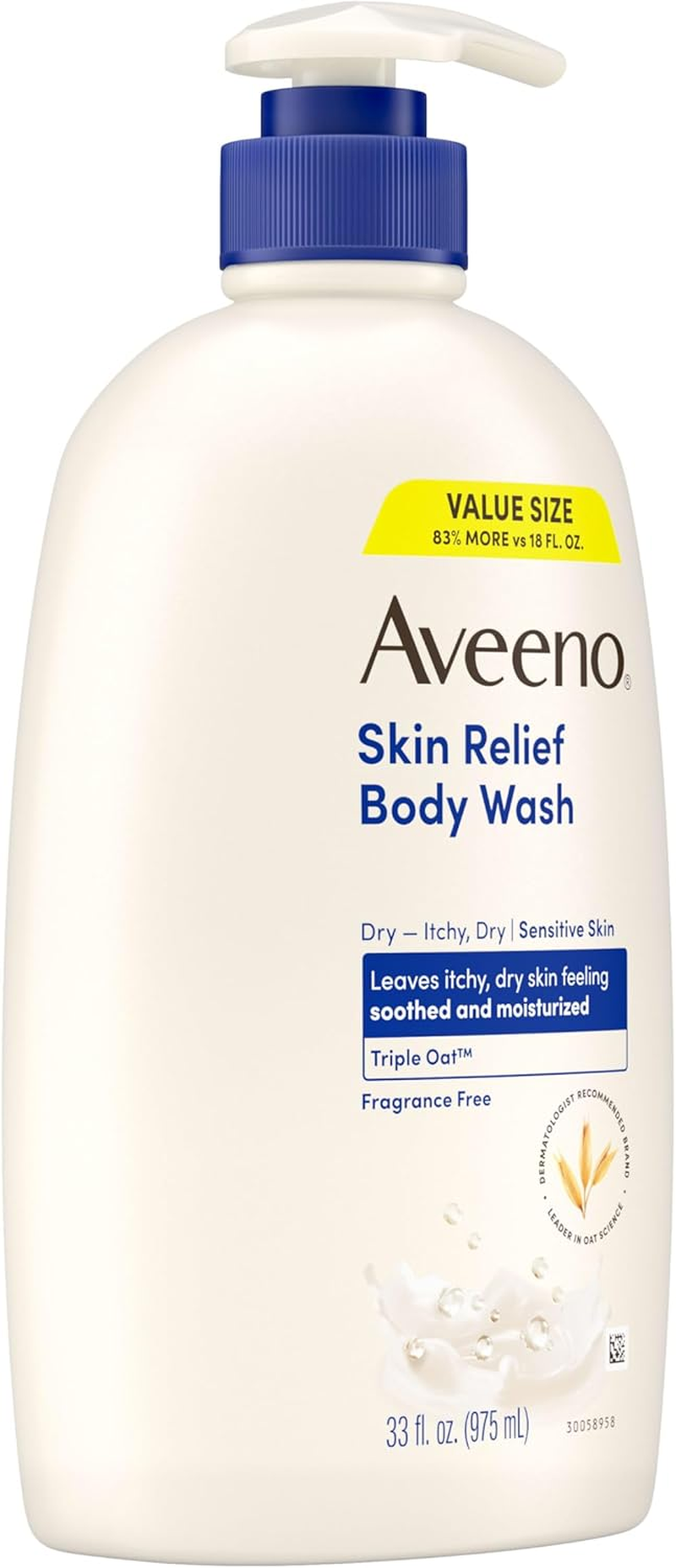 Aveeno Skin Relief Fragrance-Free Body Wash with Triple Oat Formula Soothes Itchy, Dry Skin, Formulated for Sensitive Skin, Fragrance-, Paraben-, Dye- & Soap-Free, 33 Fl. Oz image number 4
