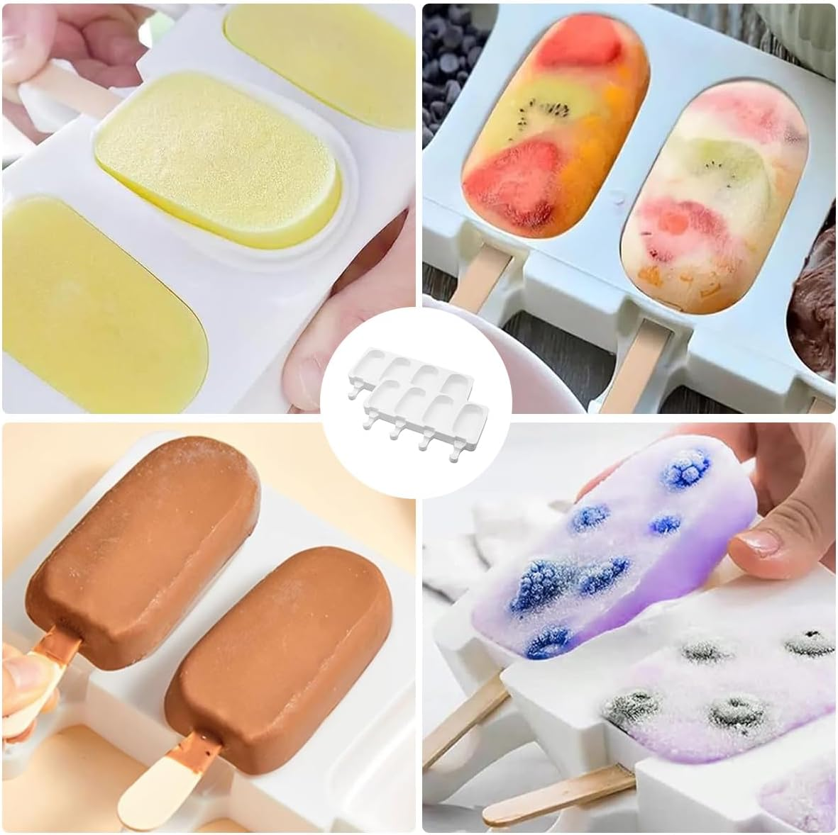 Cake Pop Moulds 2 Pack Silicone Ice Cream Molds with 2 Covers Large 10.2X5.7 Inch Bpa-Free Oval Popsicle Cakesicles Mold for DIY (Wooden Popsicle Sticks Not Included) image number 2