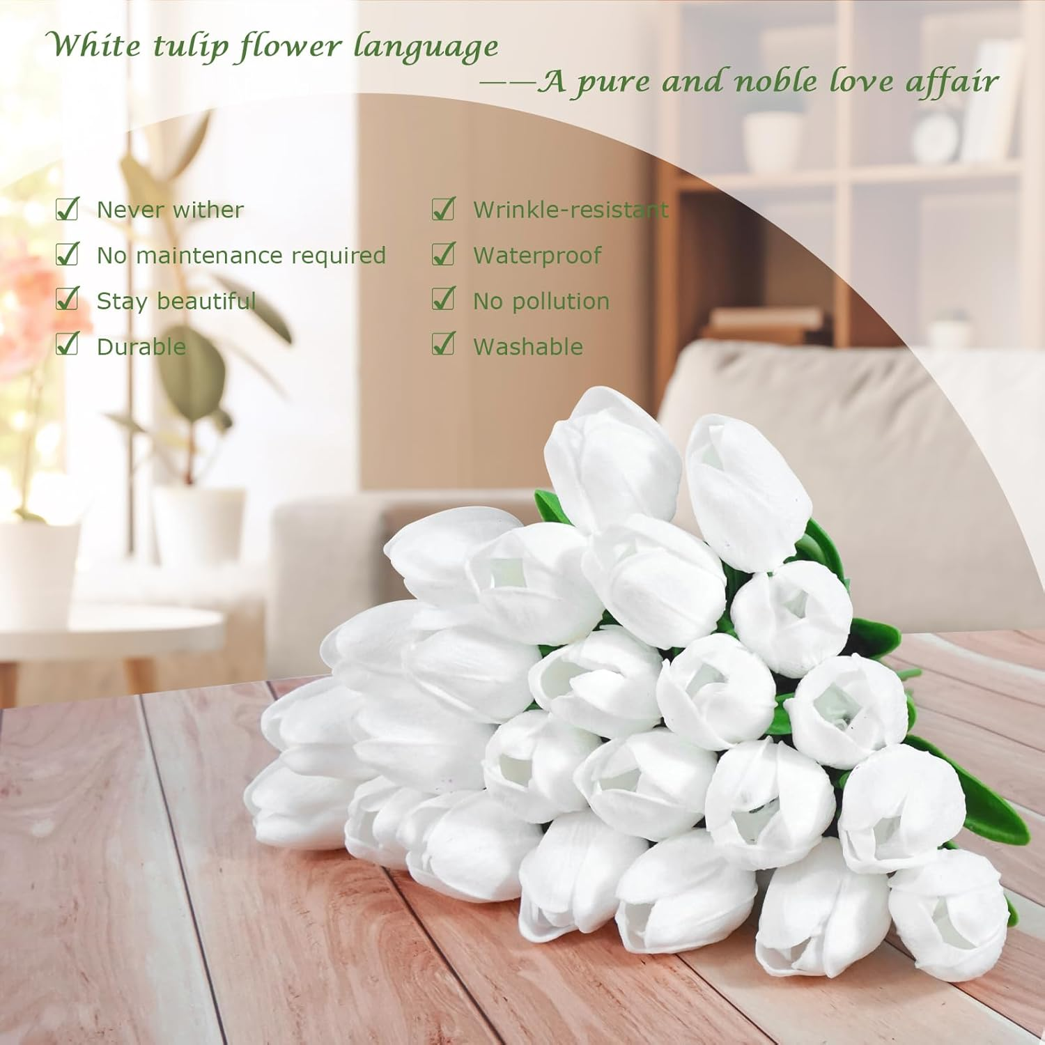 Tulips Artificial Flowers 24Pcs Faux Silk Tulip Real Touch Tulip Fake Flowers Bouquets Arrangements for Easter Spring Flowers Valentine&rsquo;S Day Mother'S Day Flower Gifts Home Table Decor (White) image number 6