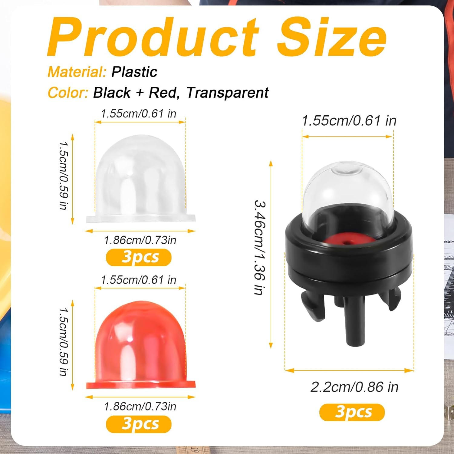 9Pcs 188-512-1 Snap-In Carburetor Primer Bulb Pump and Primer Bulb Replacement, for Small Engines Poulan Echo Ryobi Homelite Bolens for Husqvarna Craftsman Chainsaw Walbro Trimmer(Clear+Red) image number 1
