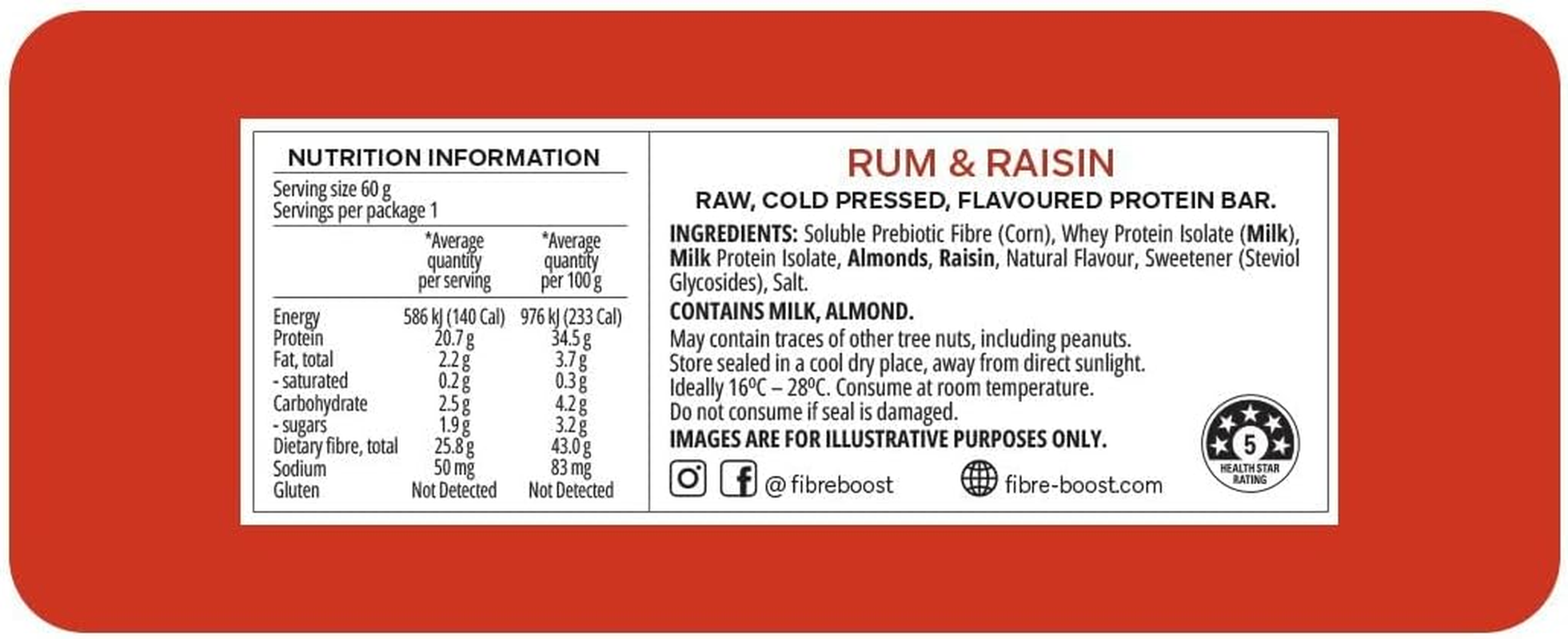 Fibre Boost Cold Pressed Rum and Raisin Flavoured Protein Bar