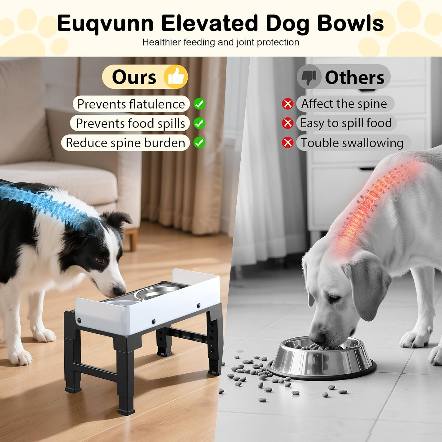 Euqvunn Elevated Dog Bowls with Stand, 6-Level Height Adjustable, 5&deg; Tilt, Splash Guard Design, Raised Dog Bowl with Two 1000Ml Stainless Steel & Slow Feeder Dog Bowl,For Small,Medium & Large Pets image number 3