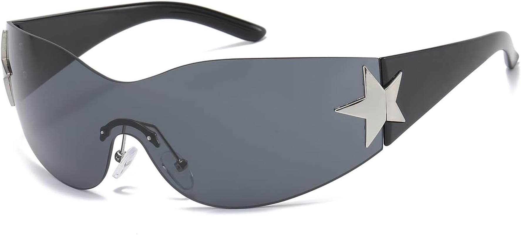 LJCZKA Rimless Star Sunglasses Y2K for Women Men, Oversized Wrap around Sunglasses One Piece Futuristic Shades UV400 Protection