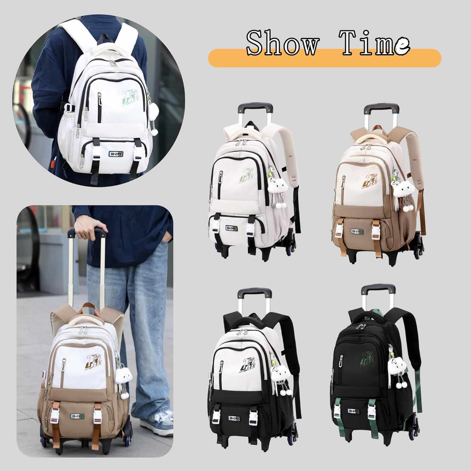 GRUOTEIS Kids Rolling Backpack for Teen Girls Boys School Bag Backpack with Wheels image number 7