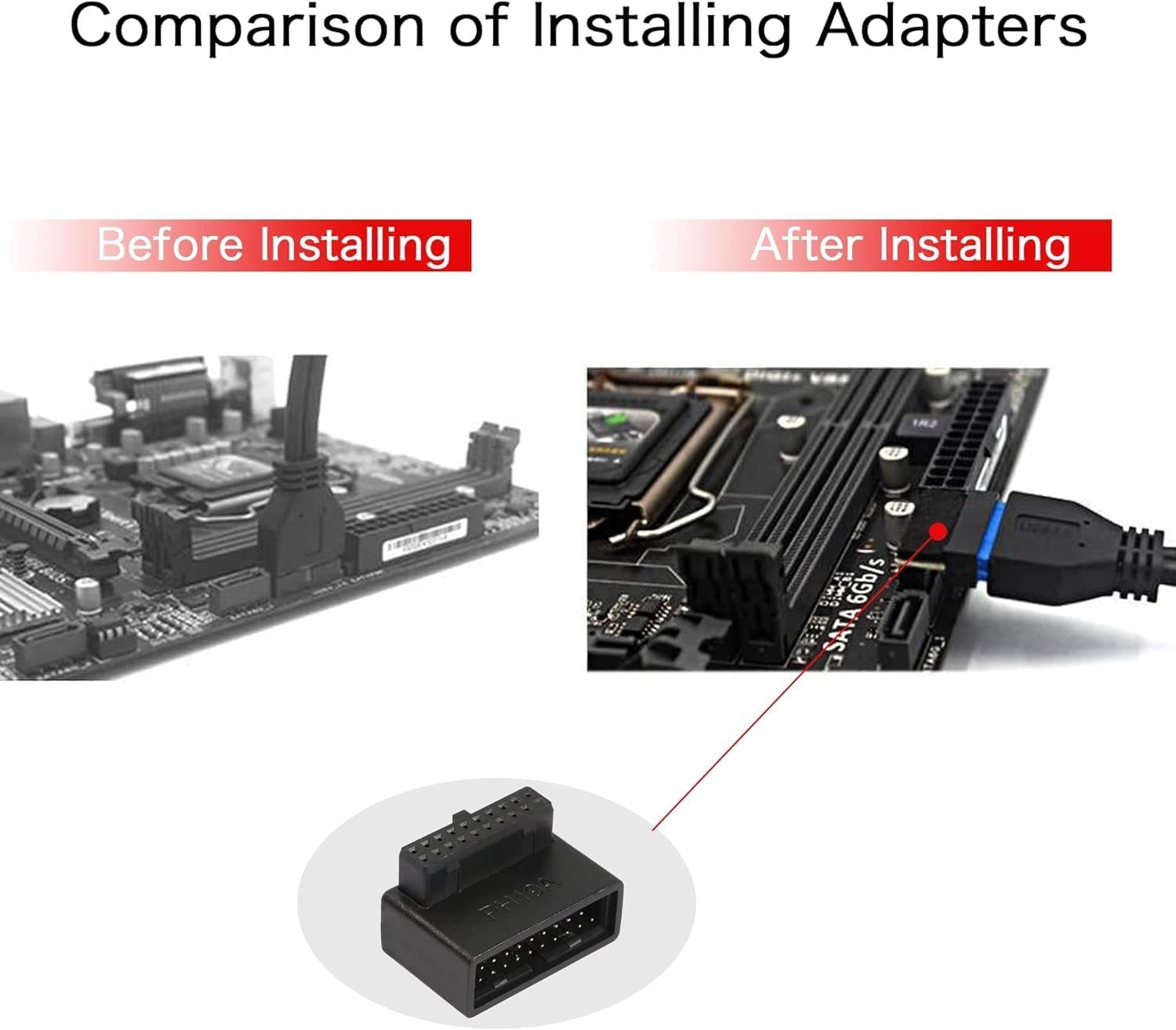 2PCS USB 3.0 90 Degree Motherboard Adapter 19 Pin/20 Pin Male to Female Extension Adapter L Turn Right Angle Socket for Computer Motherboard (1 up Angle & 1 down Angle)