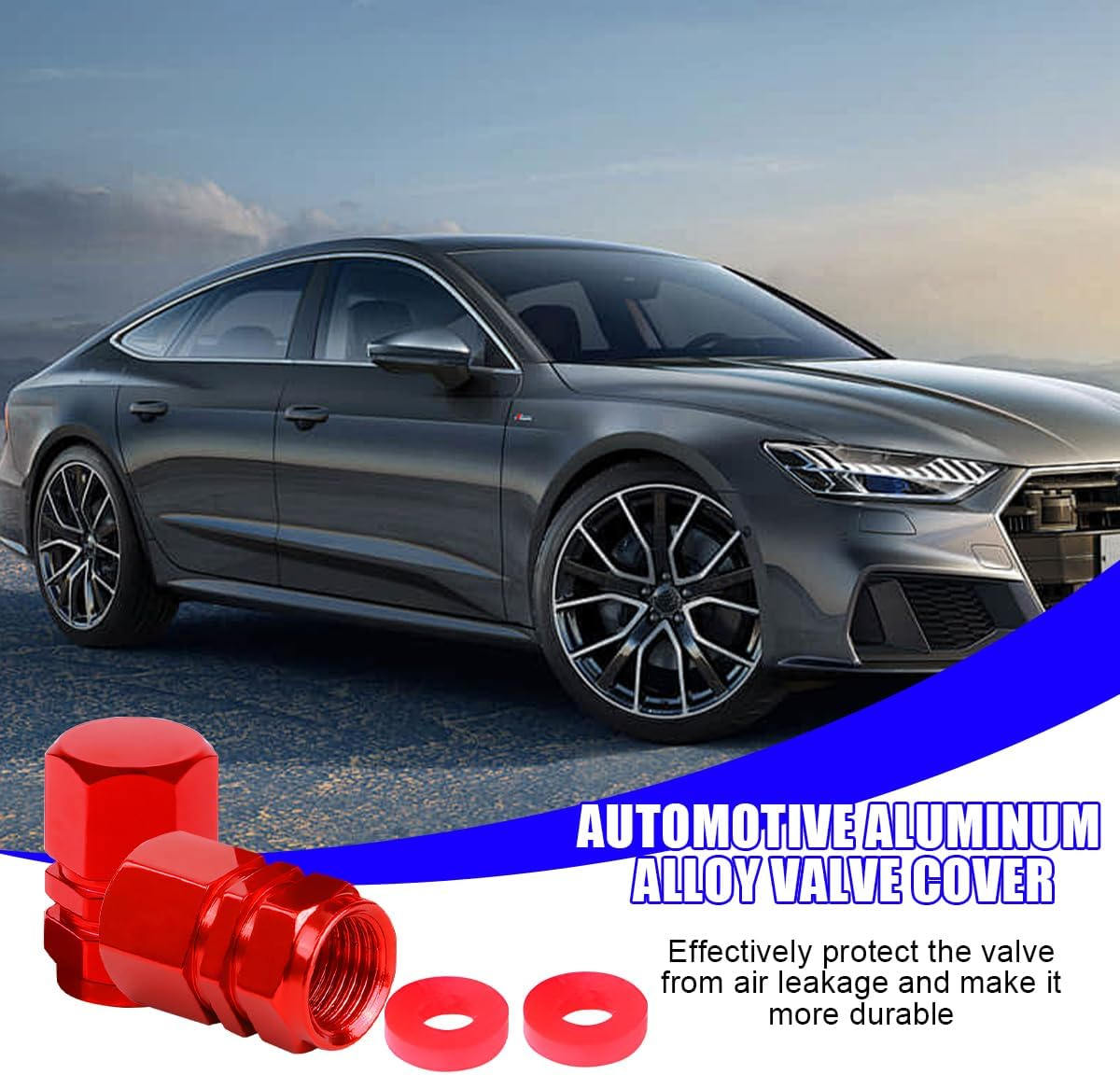 JNNJ 12 Pieces Valve Caps, Car Valve, Metal Caps, Air Cap Cover, Tyre Valve Caps, Aluminium Alloy Air Caps Cover, Metal Car Wheel Tyre Valve Stem Caps, Cars, Suvs (Red) image number 4