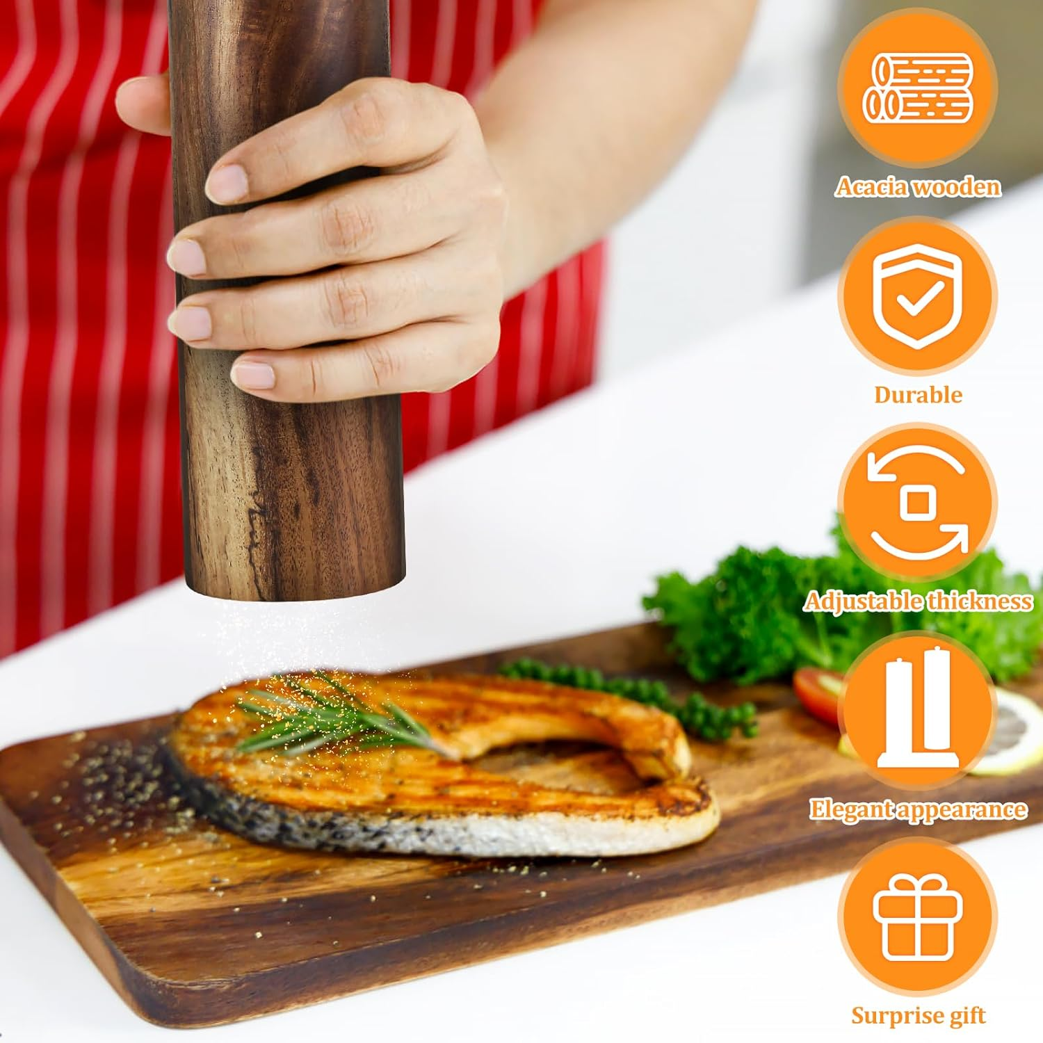 Wood Salt and Pepper Grinder Set,Salt Pepper Mill Grinder,Salt Grinder Set,Cylindrical Grinder Acacia Wood Pepper Mill Ceramic Core Manual Pepper Grinder image number 4