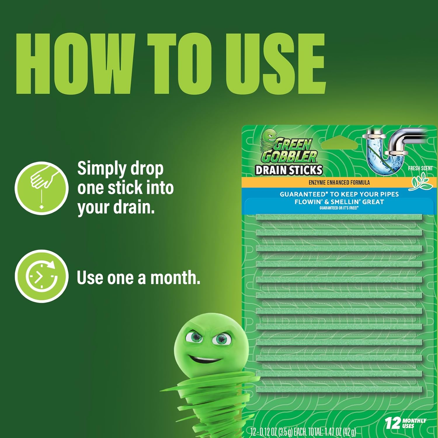 Green Gobbler Bio-Flow Drain Cleaner Strips 12-Pack image number 2