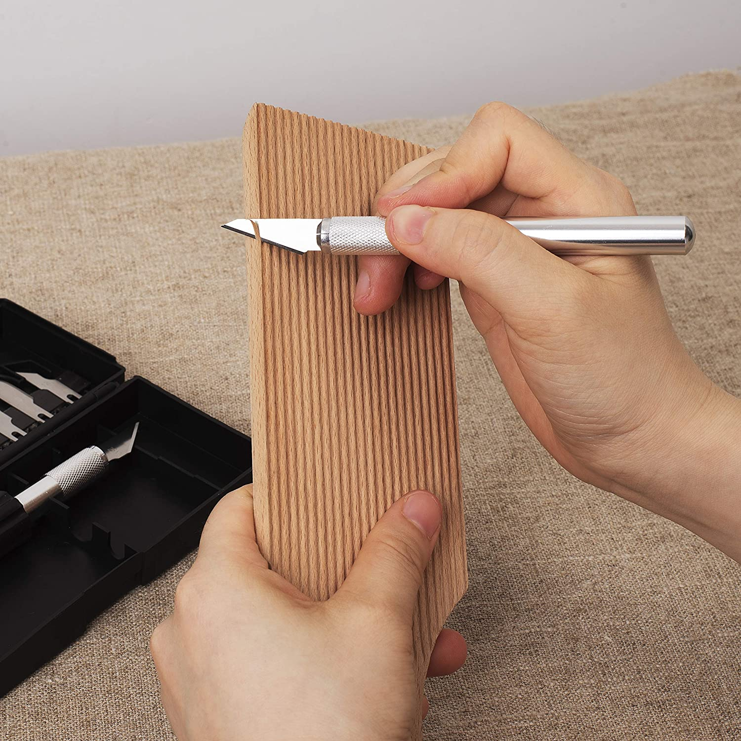 Precision Hobby Knife Kit,10 PCS Stainless Steel Carving Blades with Safety Cap and 2 Handles, Sharp Razor Knives Tool for Carving, Scrapbooking, Sculpture, DIY Art Work Cutting image number 4