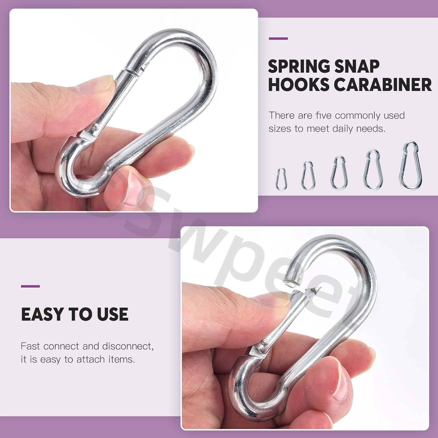 Swpeet 30Pcs M3.5 M4 M5 M6 M7 M8 Galvanized Safety Chain Quick Link and Galvanized Spring Snap Hook Assortment Kit, Heavy Duty Chain Connector Chain Coupler D Shape Locking image number 3