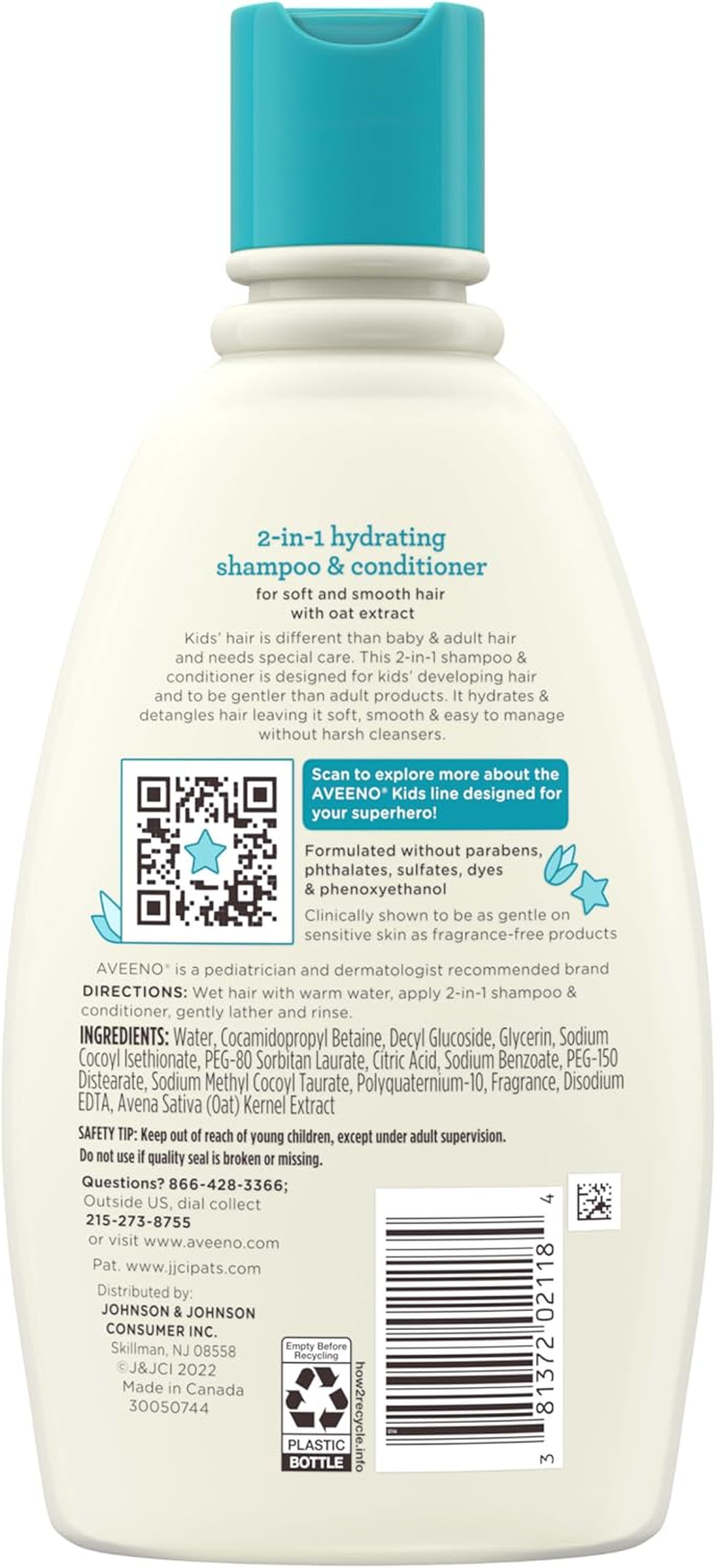 Aveeno Kids 2-In-1 Hydrating Shampoo & Conditioner, Gently Cleanses, Conditions & Detangles Kids Hair, with Oat Extract, for Sensitive Skin & Scalp, Hypoallergenic, 3 Pack, 12 Fl. Oz image number 5