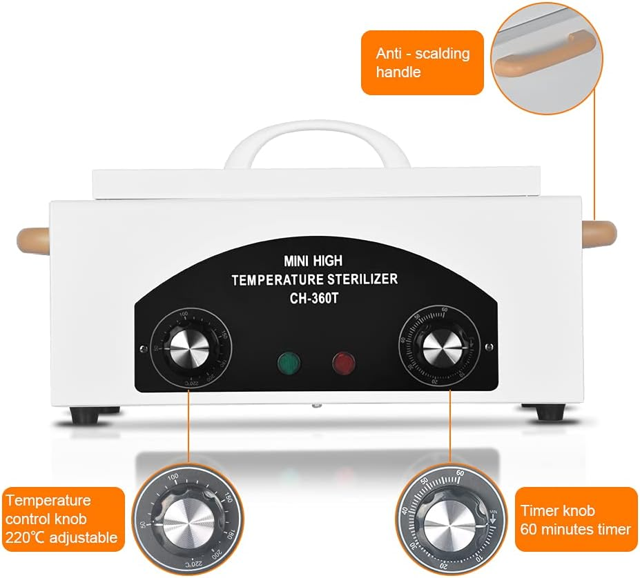JVSURF High Temperature Metal Tool Cleaning Box Dry Heat Sterilizer with Timer Manicure Pedicure SPA Salon Barber Equipment for Dentist Clinic Lab Sundry Beauty Hair Cut Nail Tools(Uk Plug) White image number 3