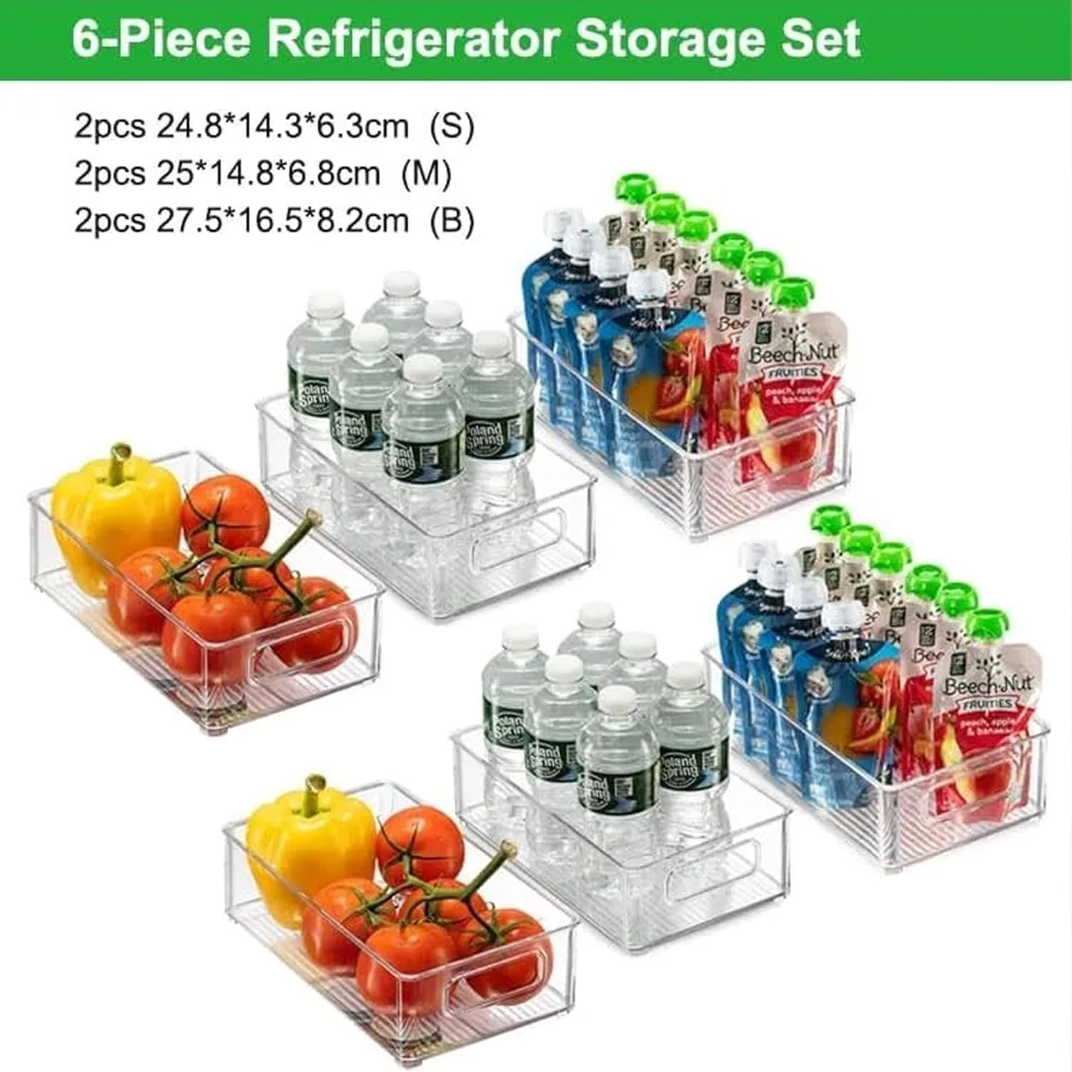 6 Pack Fridge Organiser, Stackable Storage Containers, Bpa-Free, Kitchen Storage & Organization, Clear Fridge Storage, for Food, Drinks, Vegetable image number 1