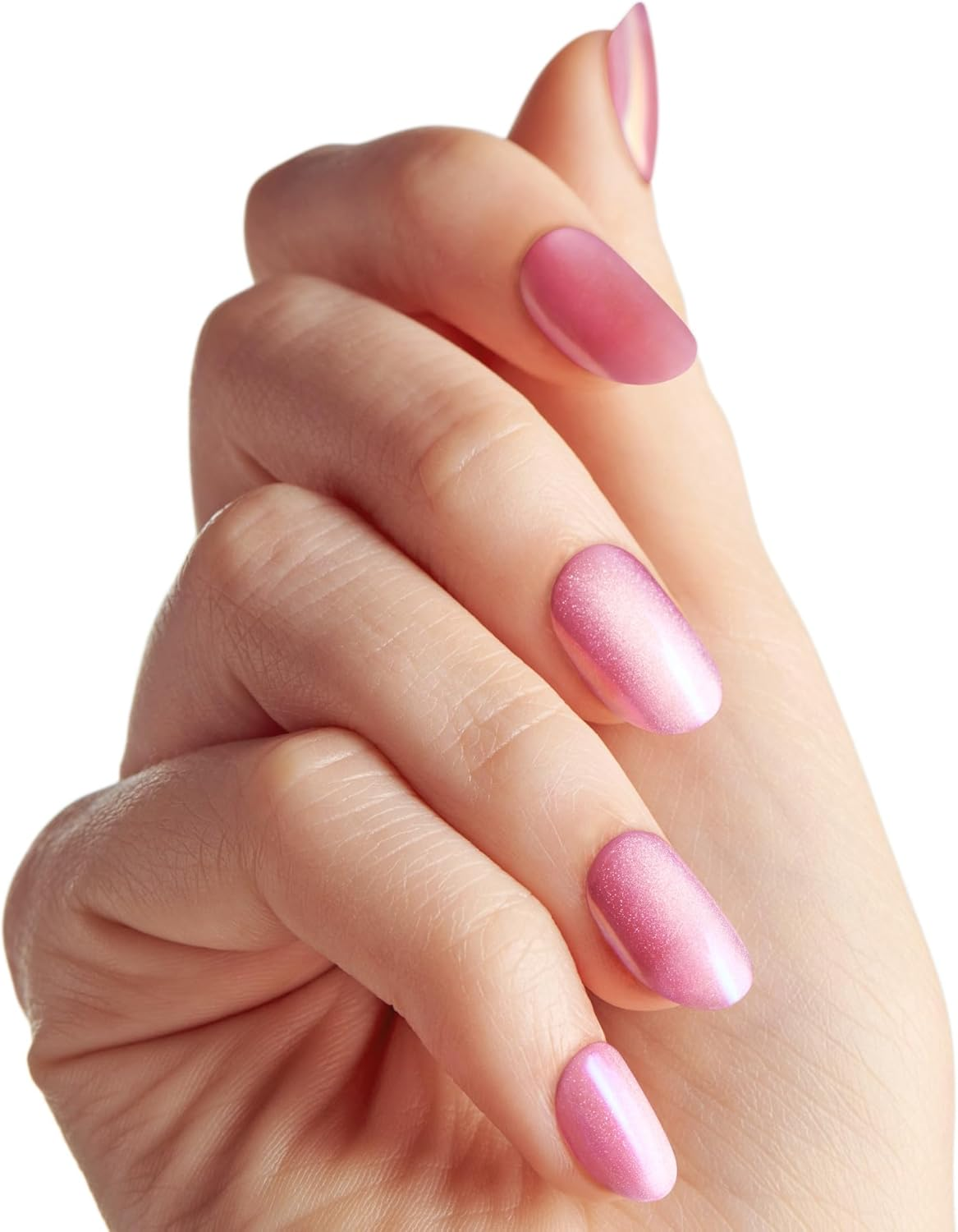 KISS Colorfx by Impress Press on Nails , &lsquo;Starry&rsquo;, Solid Light Pink with Pearlescent Finish, Short Oval, IMPROVED Adhesive, Includes 30 Fake Nails, Prep Pad, 1 Manicure Stick, 1 Mini Nail File image number 1