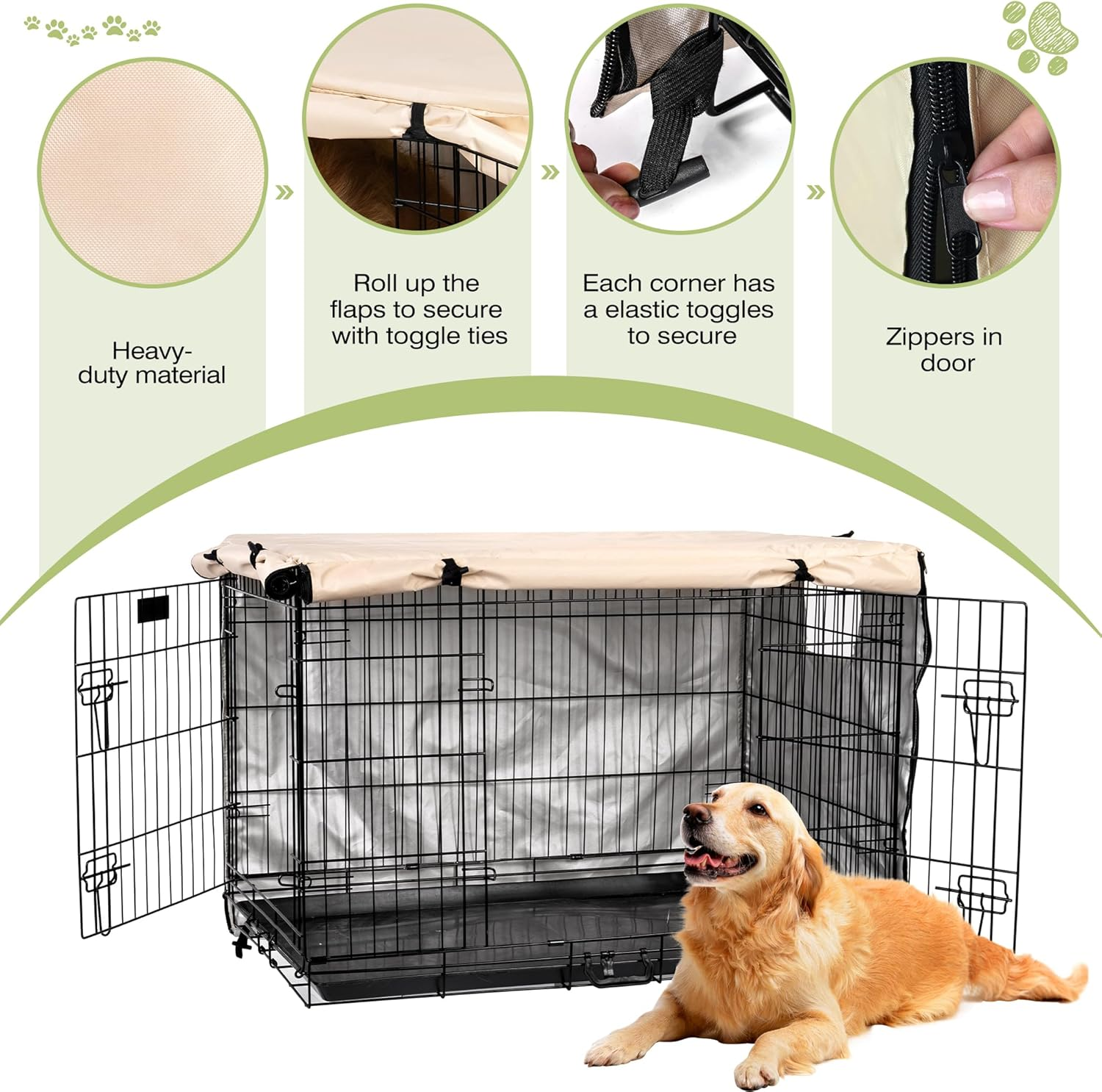 Kefit Dog Crate Cover 42 Inch, Kennel Cover for Dog Cage, Beige image number 4