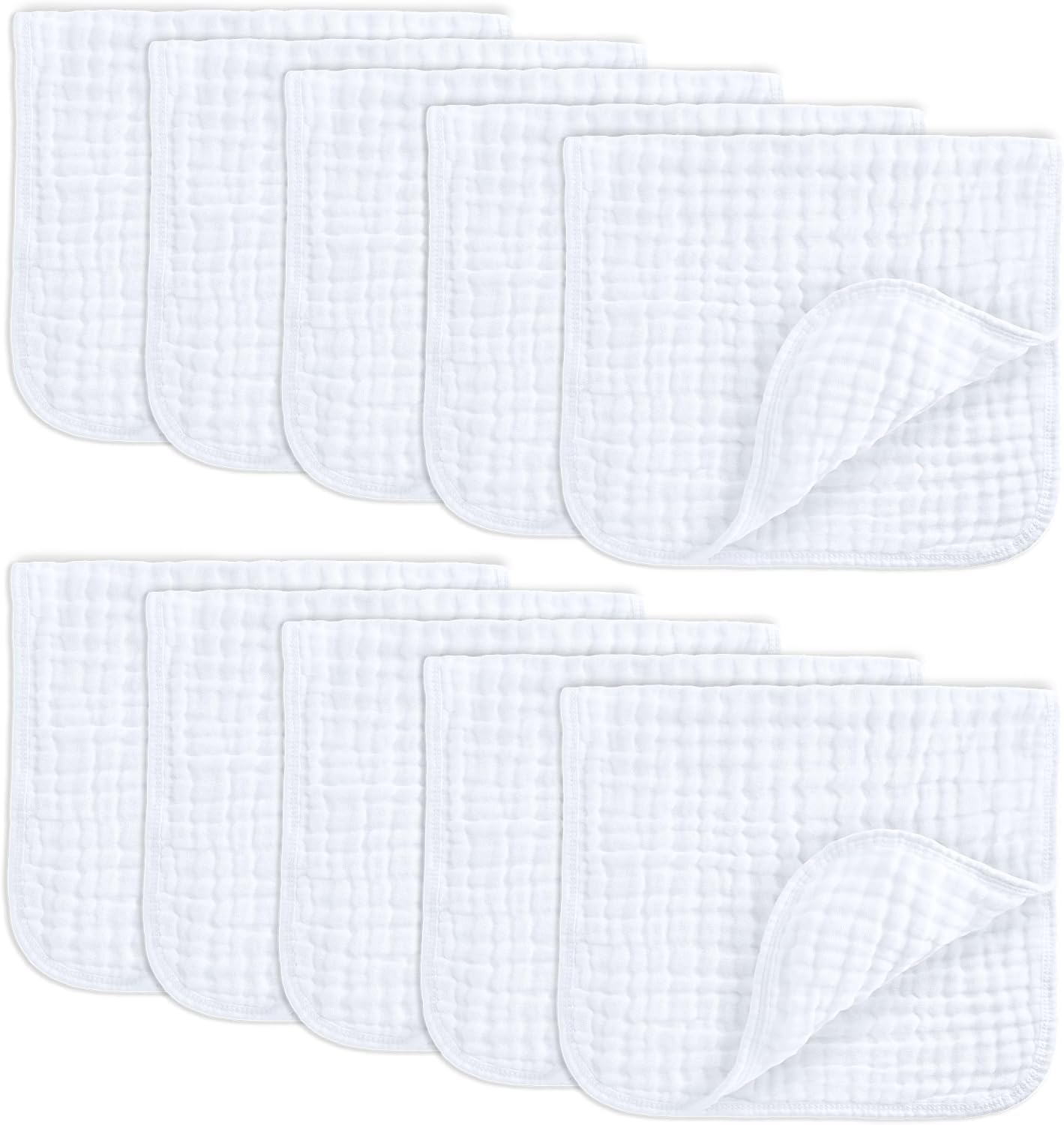 100% Cotton Baby Burp Cloths - 10 Piece Pack of Soft Newborn Face Towels, Absorbent Baby Wipes, Wearable Cotton Drool Towels. Reusable Cotton Baby Burp Cloths image number 1