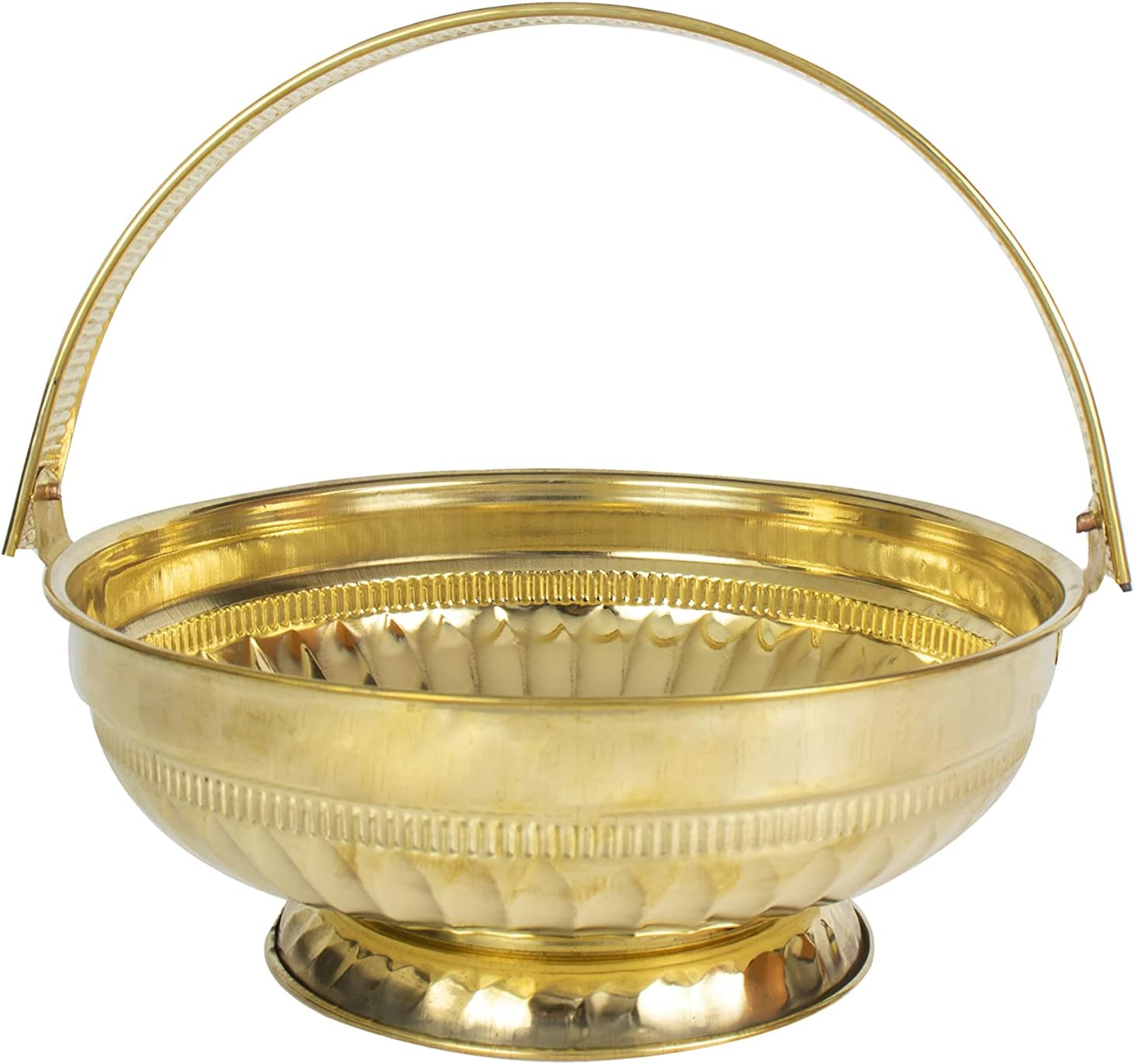 Traditional Handcrafted Lakshmi Brass Flower Basket for Pooja/Worship (Gold Leaf) image number 3