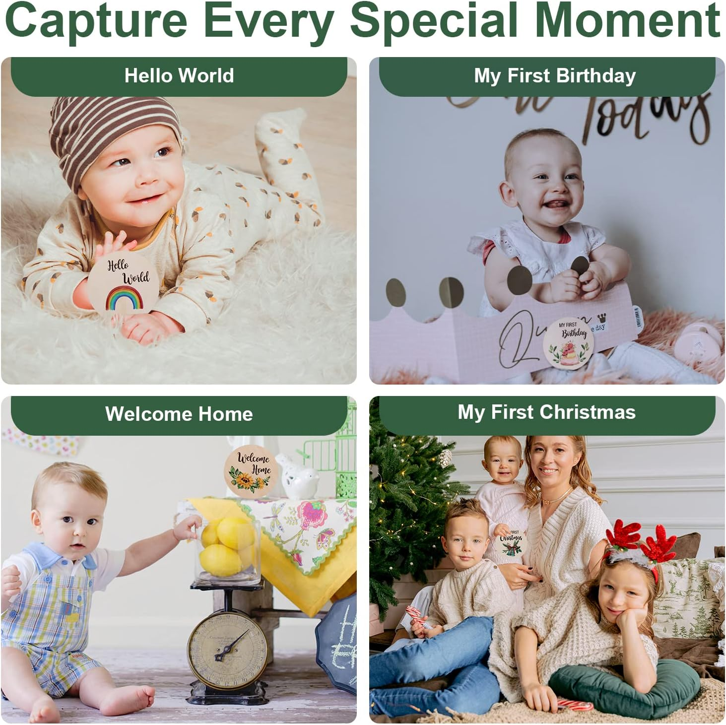 10Pcs Baby Monthly Milestone Cards Sign, round Double Sided Wooden Newborn Sign Baby Announcement Sign for Photo Prop Baby Festivals Gift Nursery image number 1