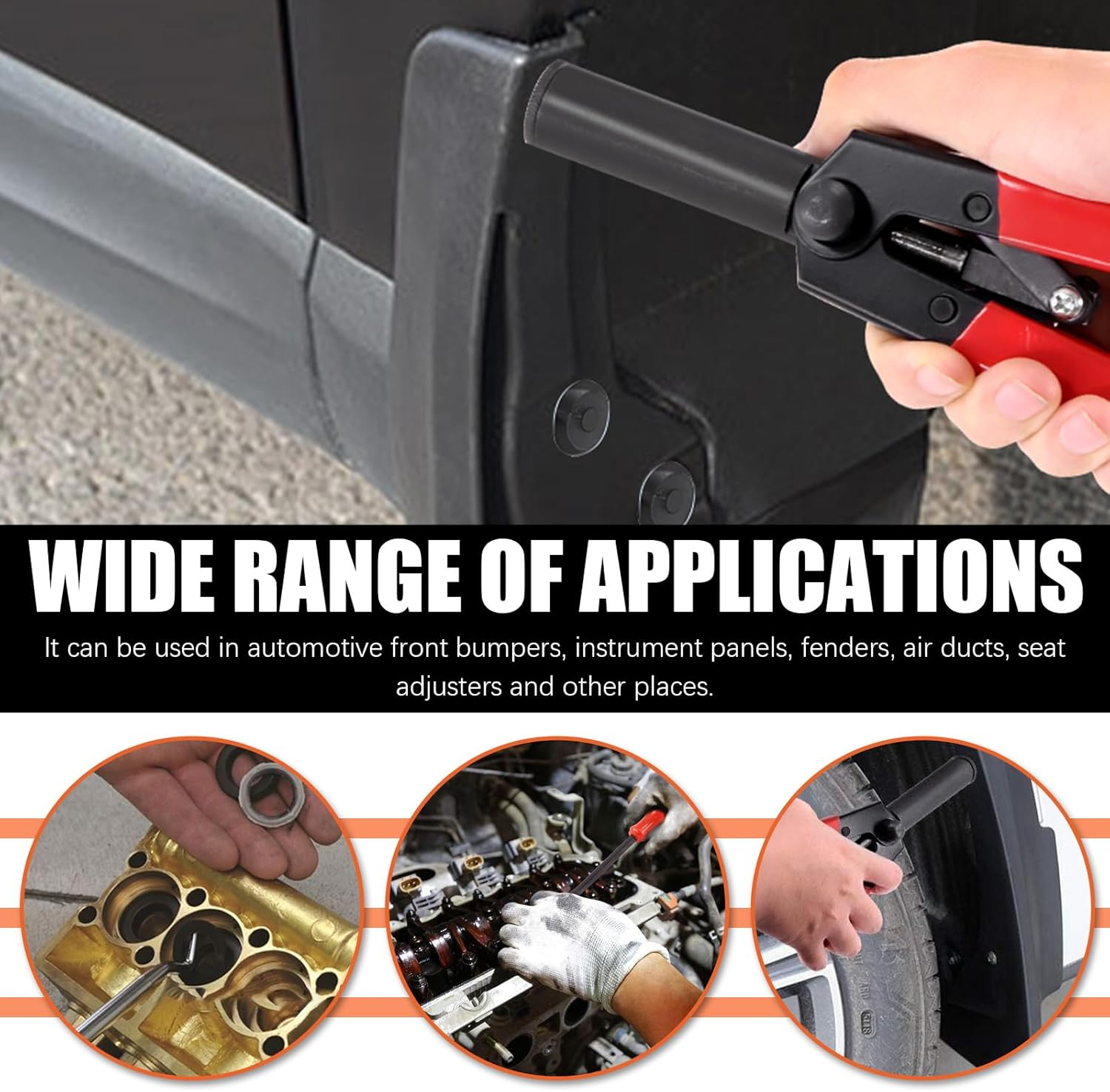 Tanstic 47 Pcs Plastic Rivet Guns Set, Includes 40 Pcs Black Nylon Blind Rivets, Hand Riveter, Bra Removal Tool, Precision Hook Set with Storage Case for Cars