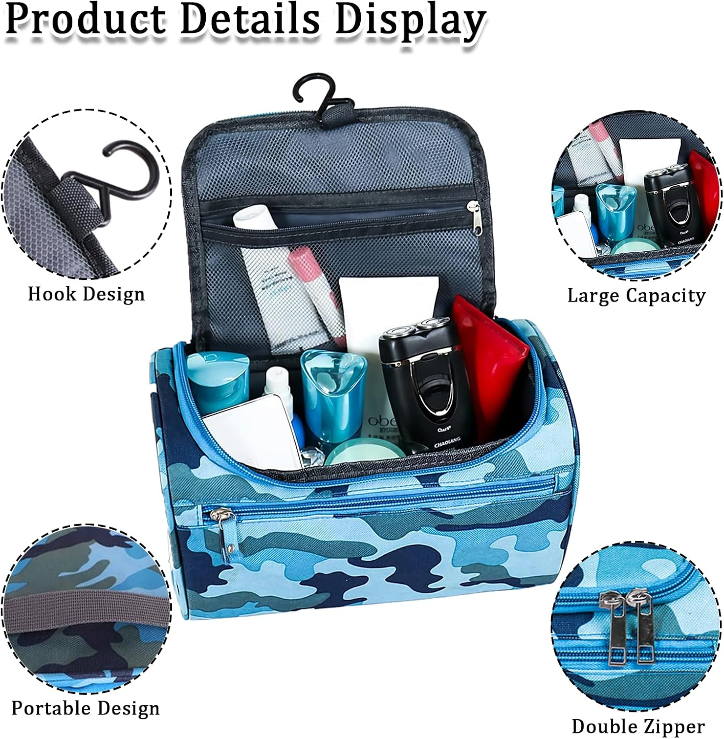 Boys Wash Bag with Camouflage Design &ndash; Boys Toiletry Bag for Travel and Sports, Durable & Waterproof Kids Wash Bag with Handle and Zipper for School, Gym or Holidays image number 6