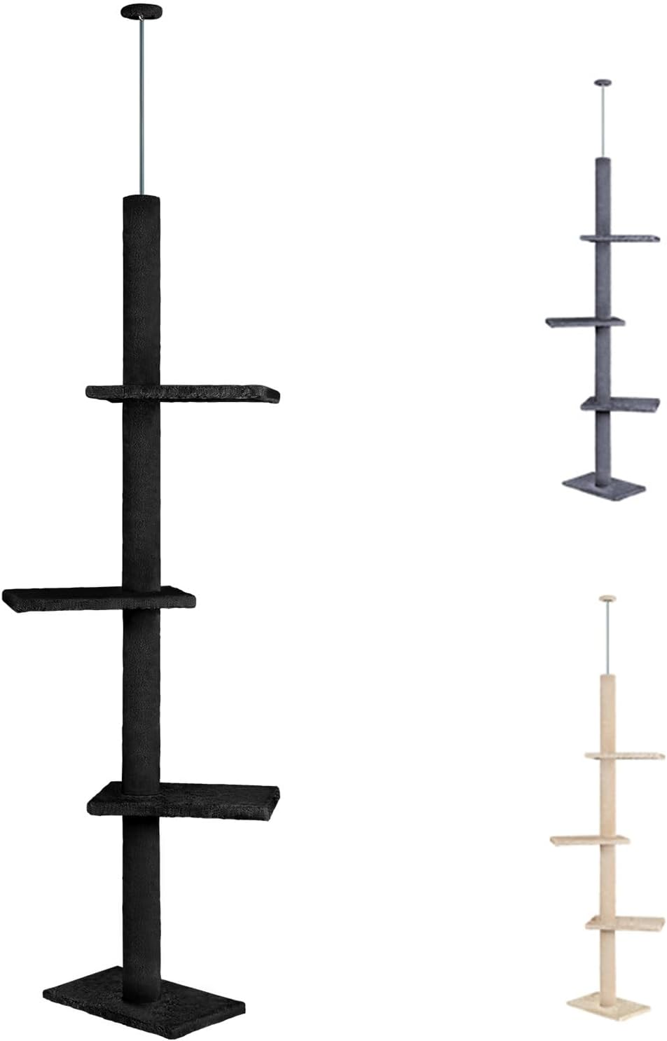 BEASTIE Cat Tree 230-286Cm Floor to Ceiling 4 Tier Adjustable Cat Tower, Multi-Level Scratcher Tower, Condo Play House Wood Furniture for Kittens Climbing, Black image number 6