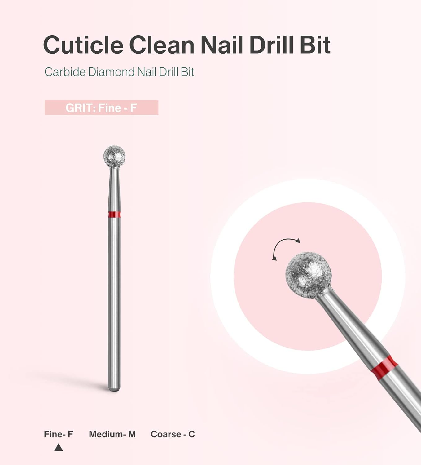 Melodysusie Ball Shape Cuticle Clean Nail Drill Bit 3/32'', Professional Safety Carbide Diamond Nail Bit Nail Cleaner for Cuticle Dead Skin Nail Prepare, Two Way Rotate, Manicure Nail Salon Supplies image number 1