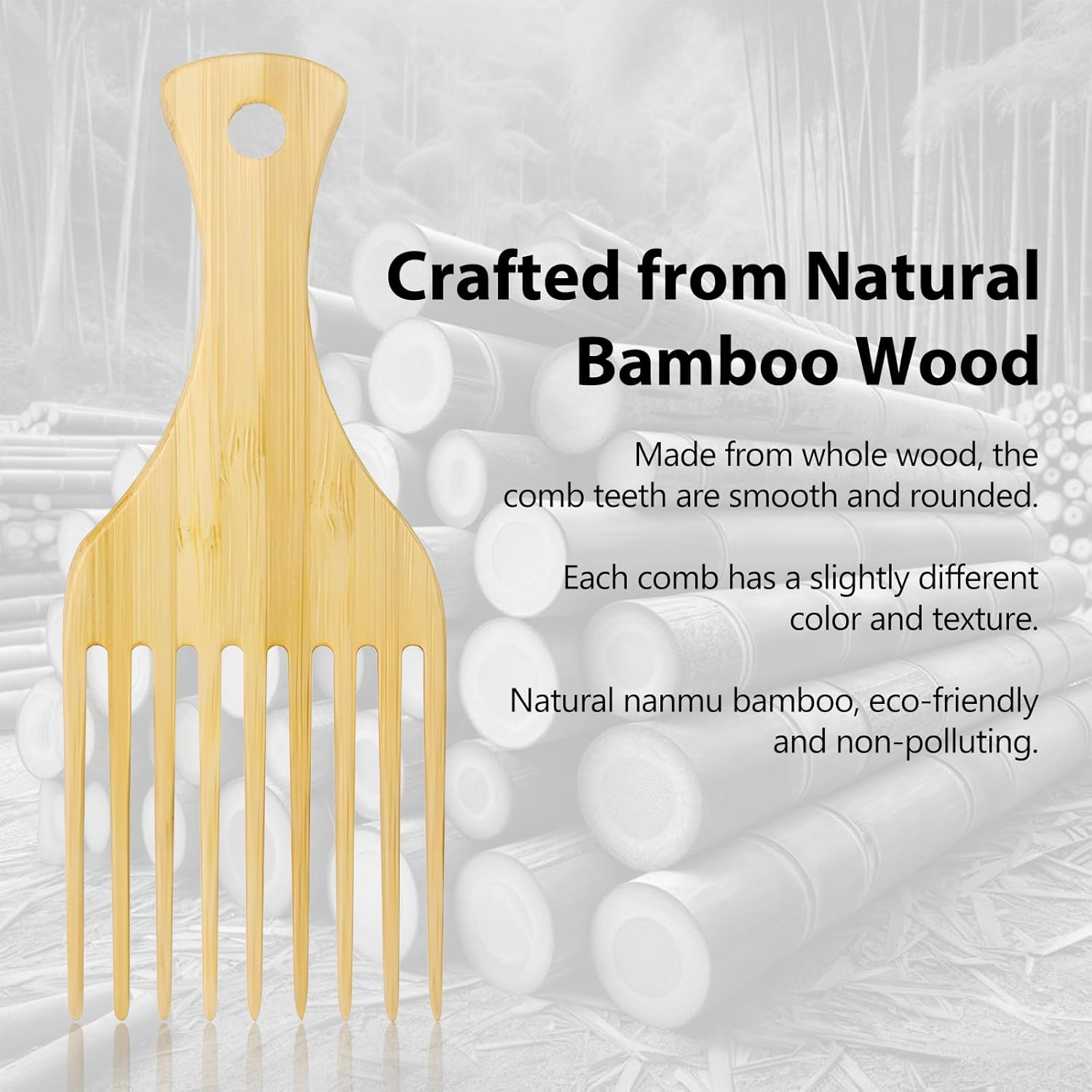 2-Piece Bamboo Comb Set for Afro Hair: Natural Anti-Static Picks for Curly, Thick Hair, Ideal for Men and Women, Eco-Friendly Styling and Detangling Solution image number 3