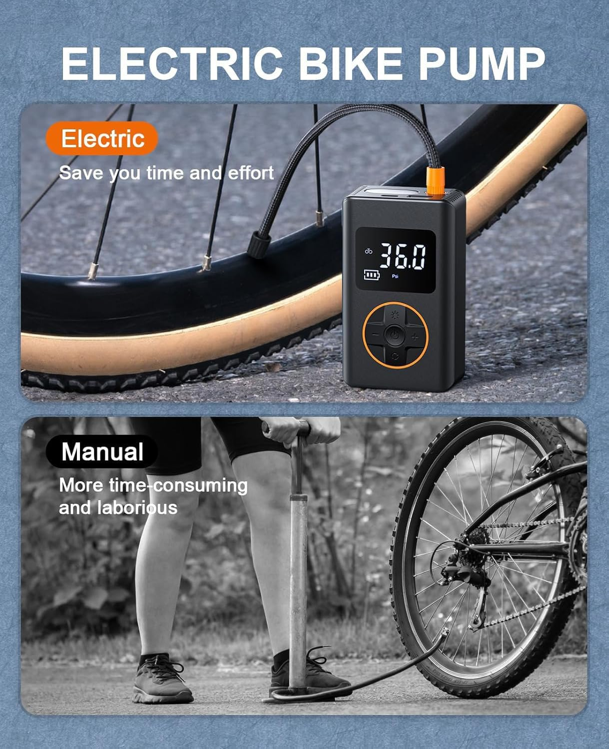 QUIXNOVA Tire Inflator Portable Air Compressor - 150 PSI Cordless Mini Bike Tire Pump, Air Pump for Car Motorcycle Bicycle Tires, Balls, with Pressure Gauge, LED Light image number 6