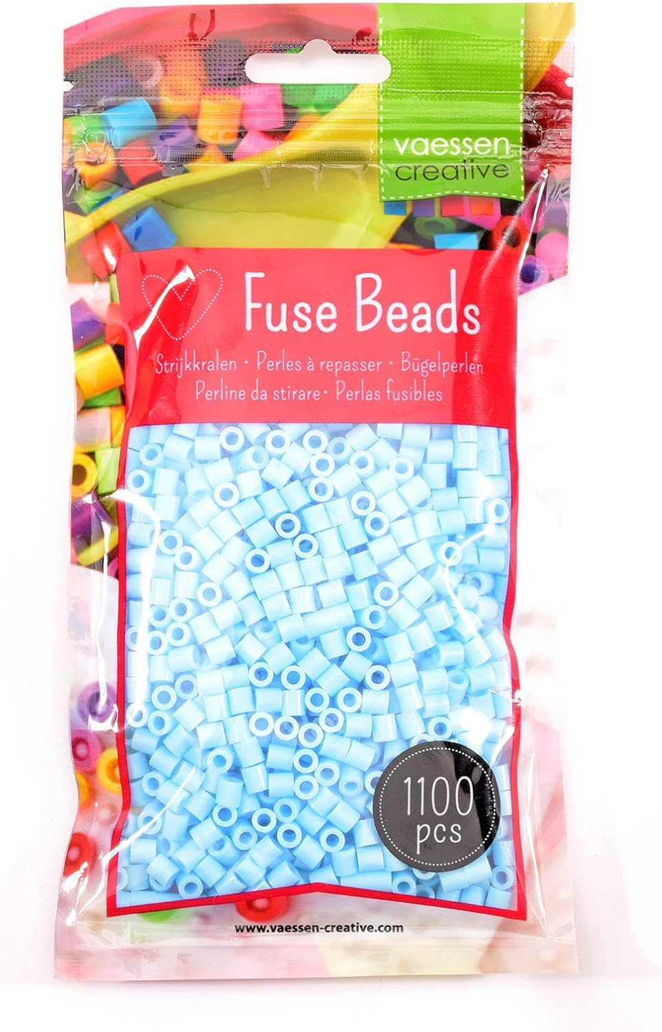 Vaessen Creative Fuse Beads, Light Blue, Set of 1100 Pieces for DIY Crafts with Kids, Making Jewelry, Homemade Decorations and Other Crafty Ideas, 5Mm - Black image number 2