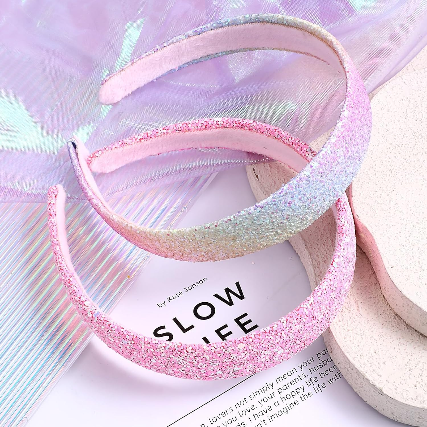 2 Pack Hairband Set Rhinestone Headband Crystal Bling Headbands Cute Sparkly Wide Thick Head Bands Glitter Toddler Hair Accessories Fashion Head Bands Sparkly Hair Accessory for Girl Women (2 Styles) image number 5