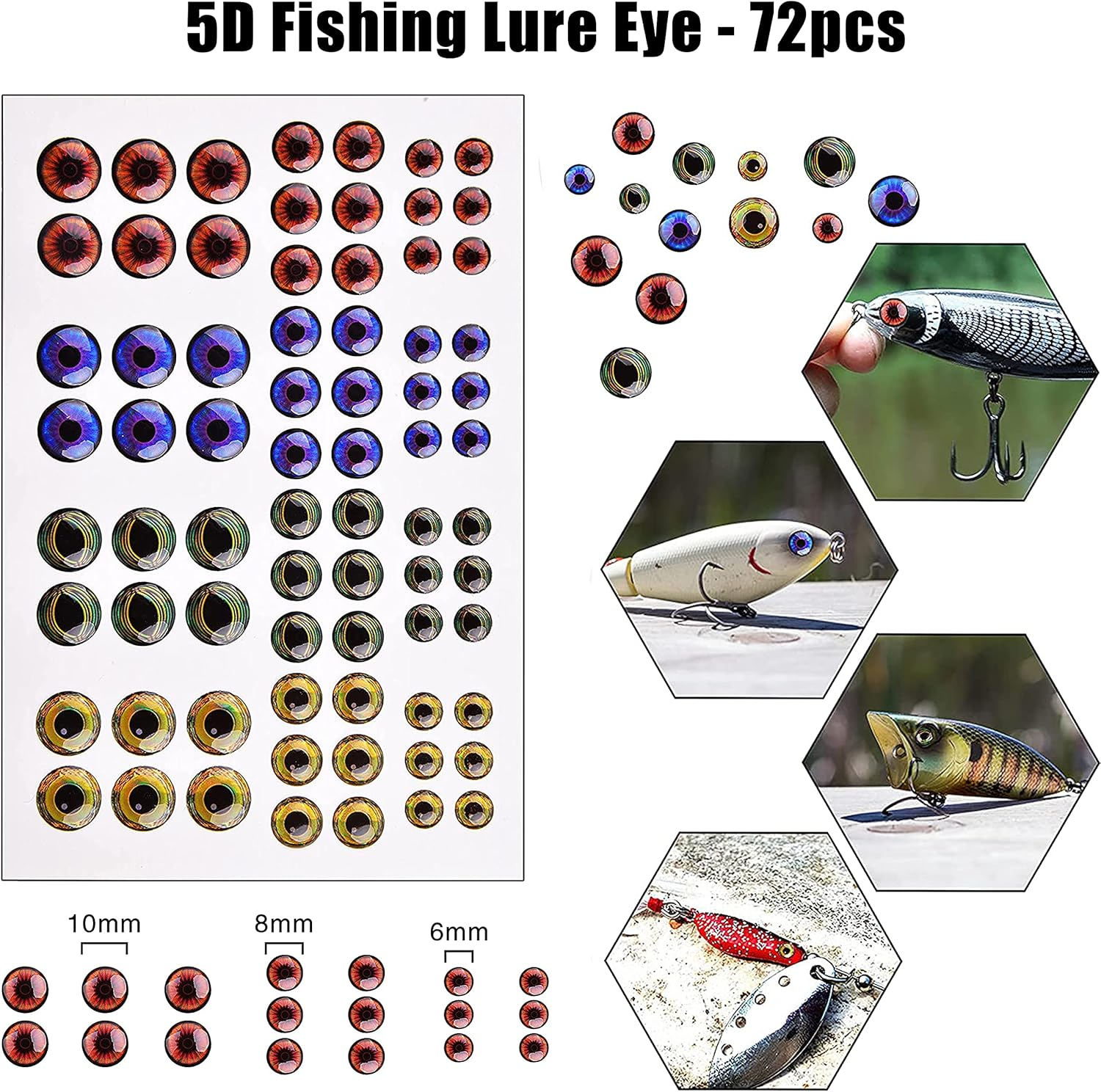 Fishing Lure Sticker and Fish Eyes, 342Pcs Holographic Adhesive Flash Lure Tape 3D 4D 5D Realistic Fishing Lure Eyes for Fishing Lure Making DIY Crafts Tool image number 1