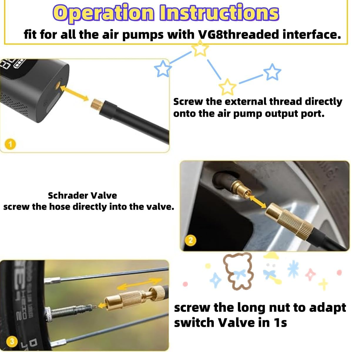 1PCS 2-In-1 Valve Adapter, Tire Inflator Extended Hose Chuck Adapter, for Automobile, Motorcycle, Truck, Bicycle External Air Pump Tube Tire Valve Tube (40Cm/15.7In) image number 1