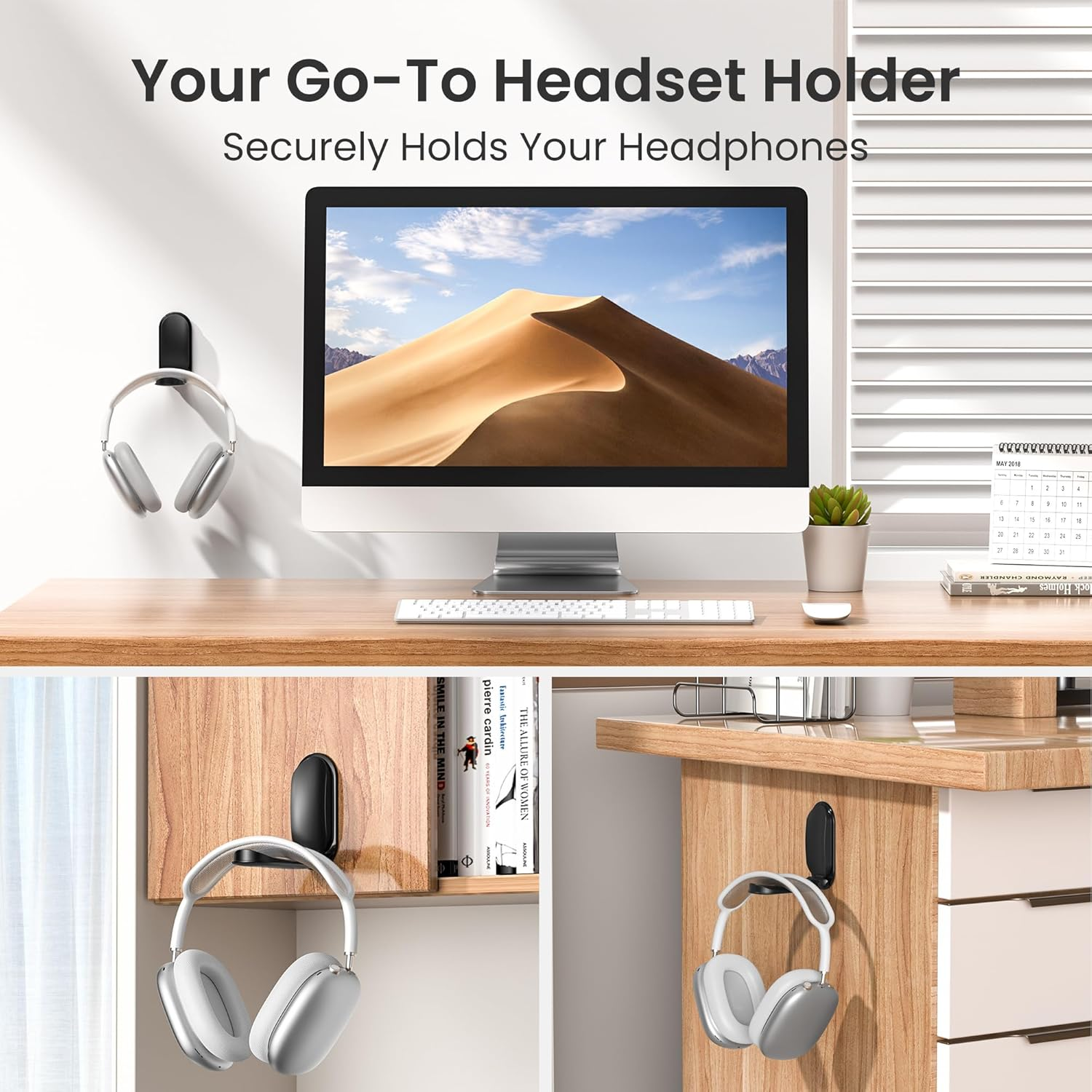 Itramax Wall Mount Headphone Hanger,Adhesive Headset Holder under Desk,2 Pack Magnetic Headphone Monitor Stand Hook, Foldable Sticky PC Gaming Headset Earphone Clamp for Airpods Max,Hyperx,Xbox-Black image number 3