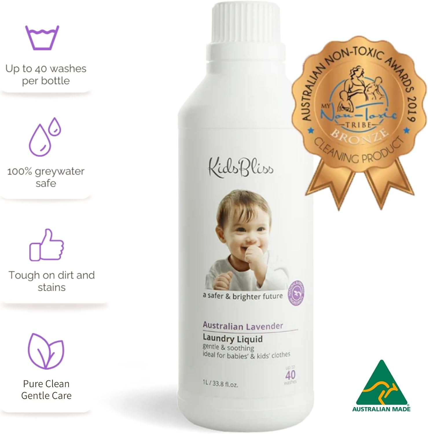 Kids Bliss Laundry Liquid -Australian Lavender 1L, 1000 Millilitre image number 3