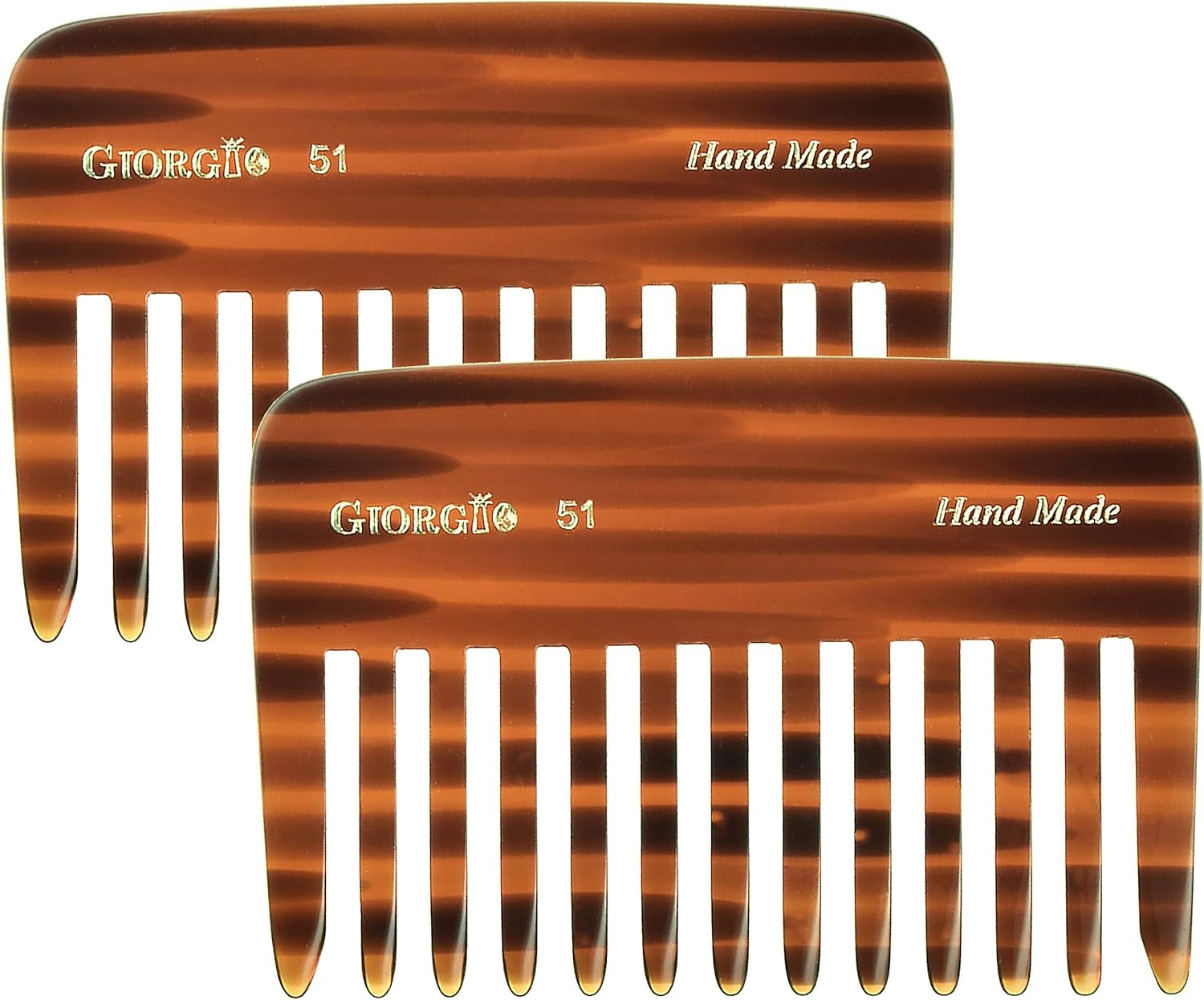 Giorgio G51 Wide Tooth Detangling Combs for Women with Thick Curly Wavy Hair. Hair Detangler Comb for Wet and Dry Everyday Care. Handmade, Saw-Cut and Hand Polished