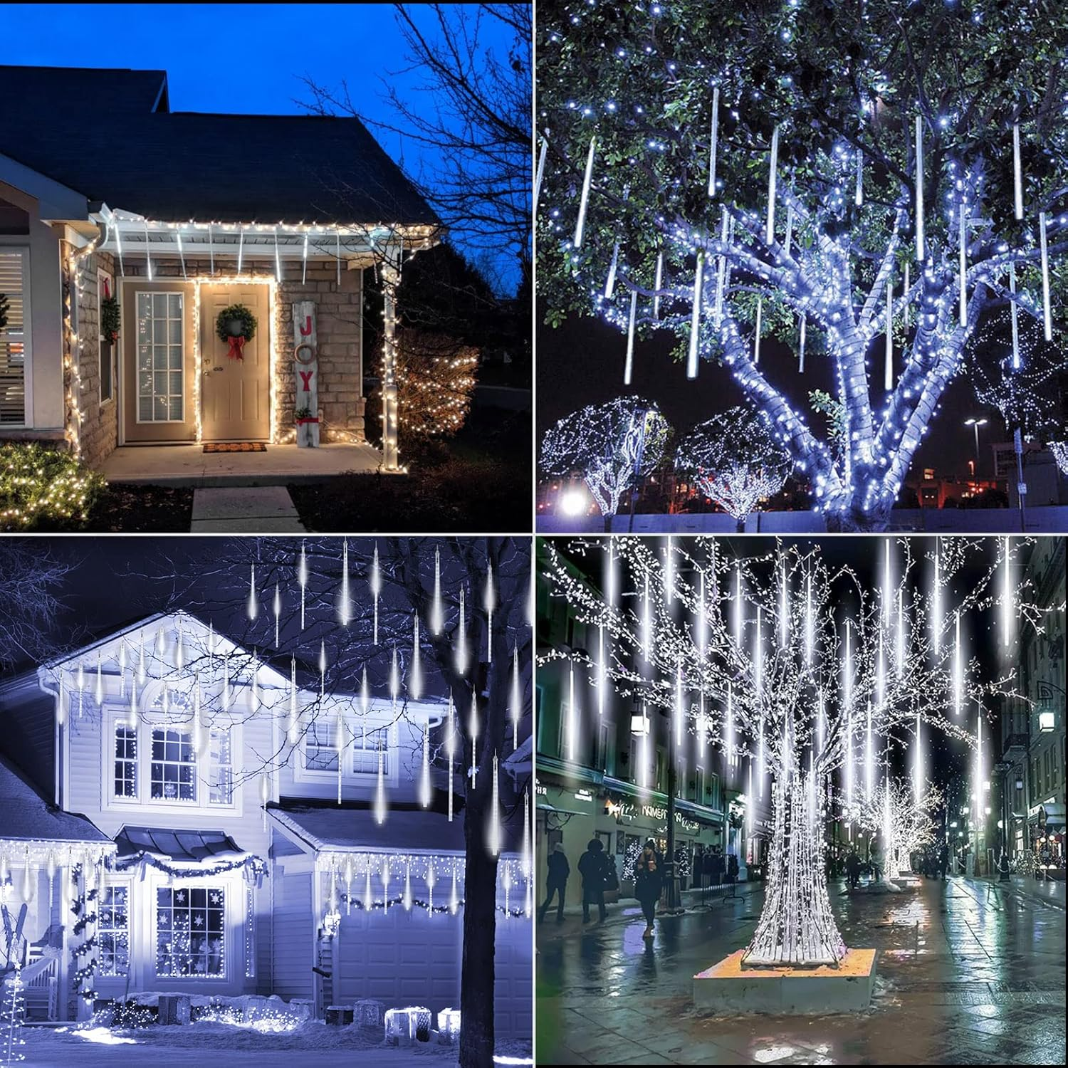 Solar Christmas Lights Outdoor Waterproof, Meteor Shower Lights Solar Powered, 16 Inches 8 Tube 288 LED Solar Icicle Tree Lights for Tree Bushes Holiday Parties Christmas Patio Decor, Pure White image number 1