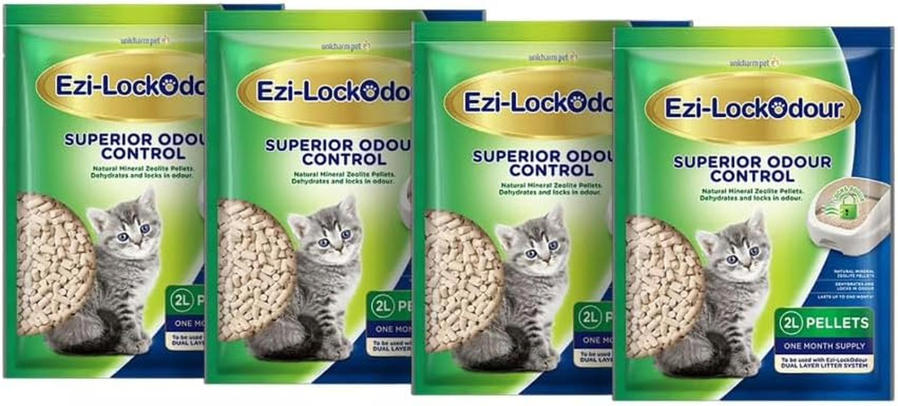 Ezi-Lockodour Natural Mineral Zeolite Cat Litter Pellets 2 Kg 4 Pack
