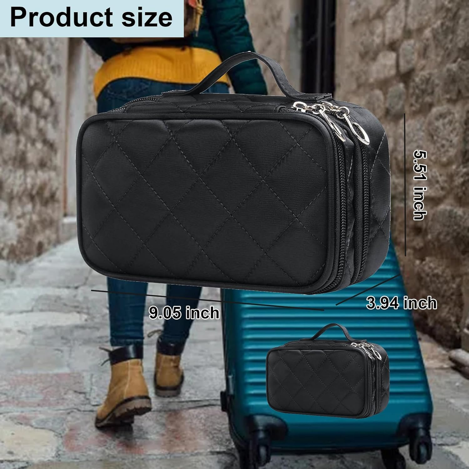 Leberna Makeup Bag Organizer for Women, Travel Cosmetic Bag Waterproof with Brush Compartment and Mirror Portable Double Layers Large Capacity Make up Case image number 2