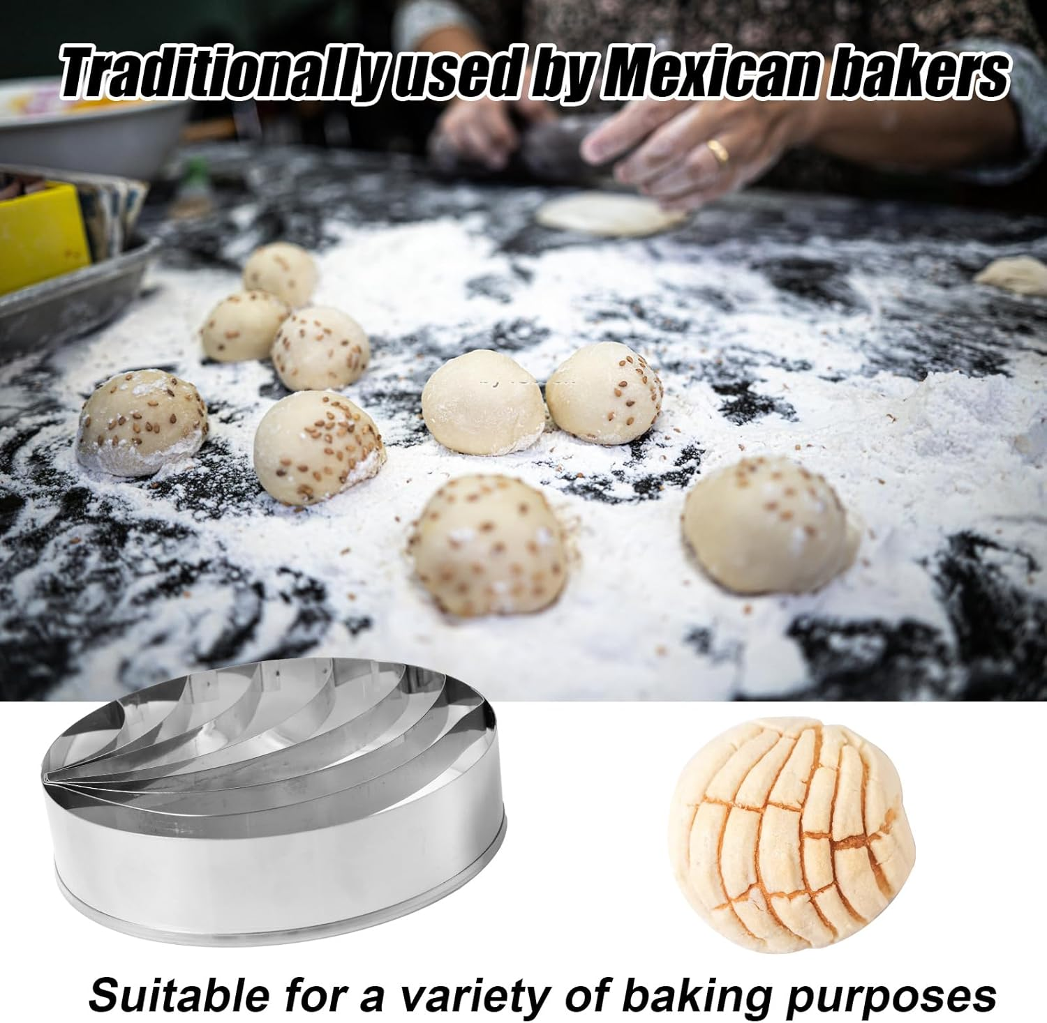 Tinoaly Concha Cutter, Mexican Bread Mold Stamp, 4In/10.2Cm Diameter, Stainless Steel, 1 Piece image number 1