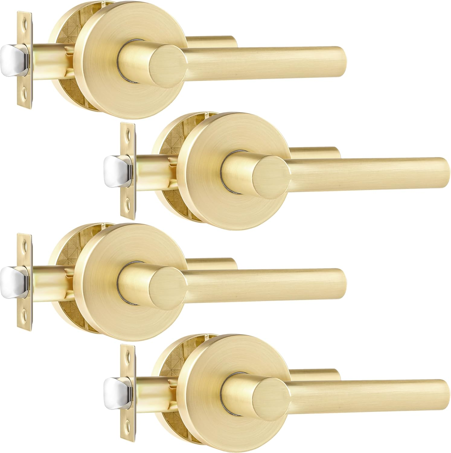 Leydebong 4 Pack Satin Brass Door Handles, Door Knobs Interior in Gold Finish, Passage Door Knobs Heavy Duty Contructions, Keyless Hallway Closet Door Knobs image number 4