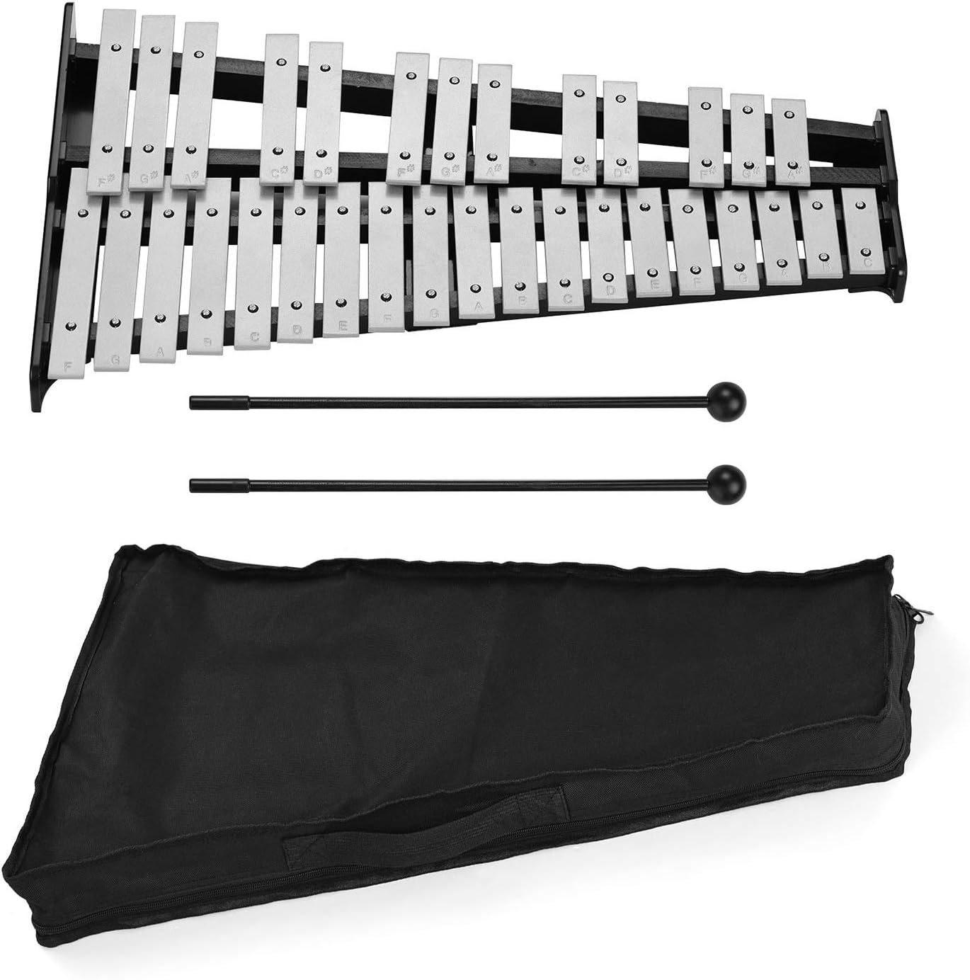 Mingzhe 32-Note Xylophone Educational Glockenspiel Wooden Base Solid Aluminum Bars with Mallets Percussion Musical Instrument with Carrying Bag for Children Adults image number 4