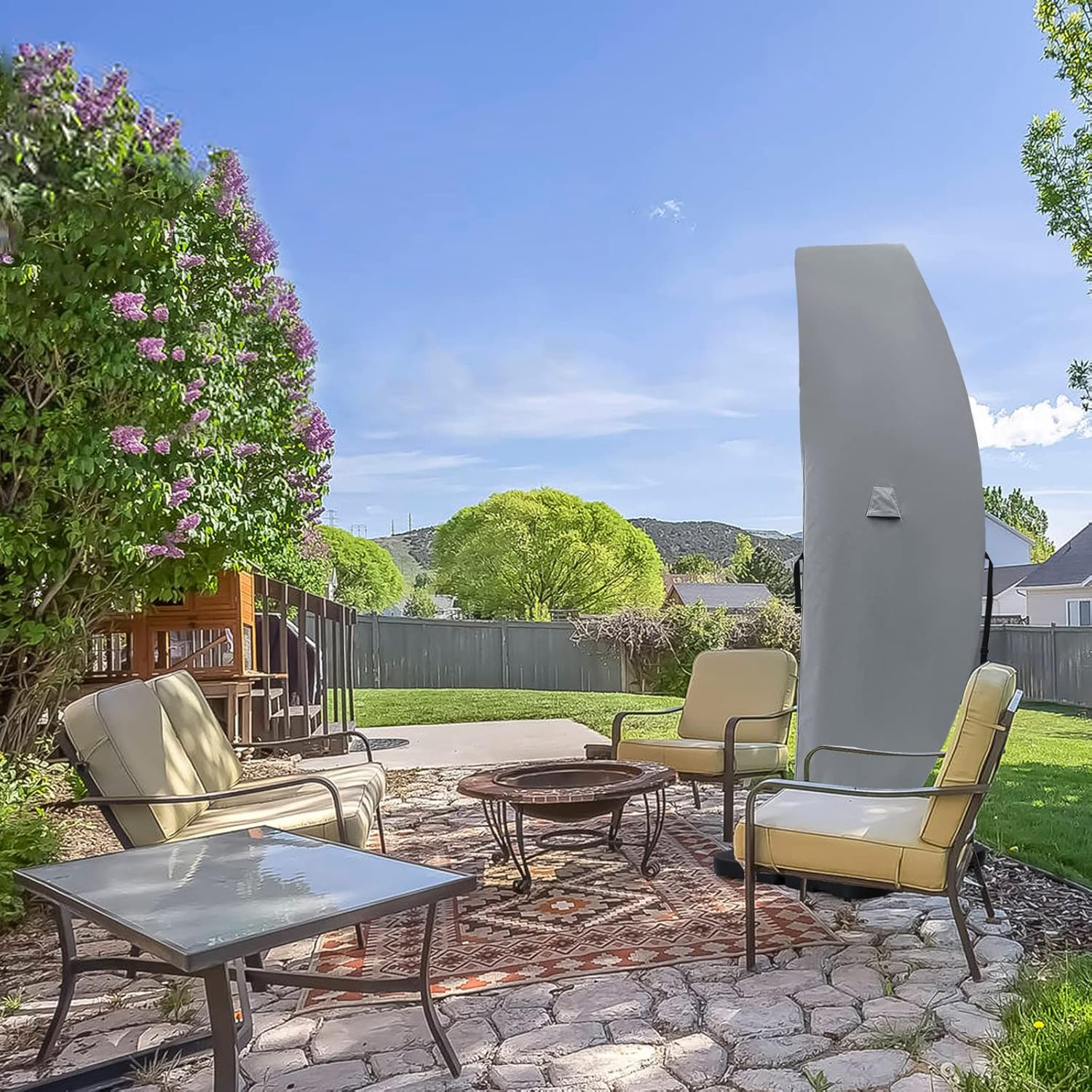 COOSHADE 600D Patio Umbrella Parasol Cover Waterproof Outdoor Anti-Uv Protective Cover with Zipper Fits Cantilever Offset Umbrella 7.5-15 Feet, Grey, (XJSSZUS-1) image number 5