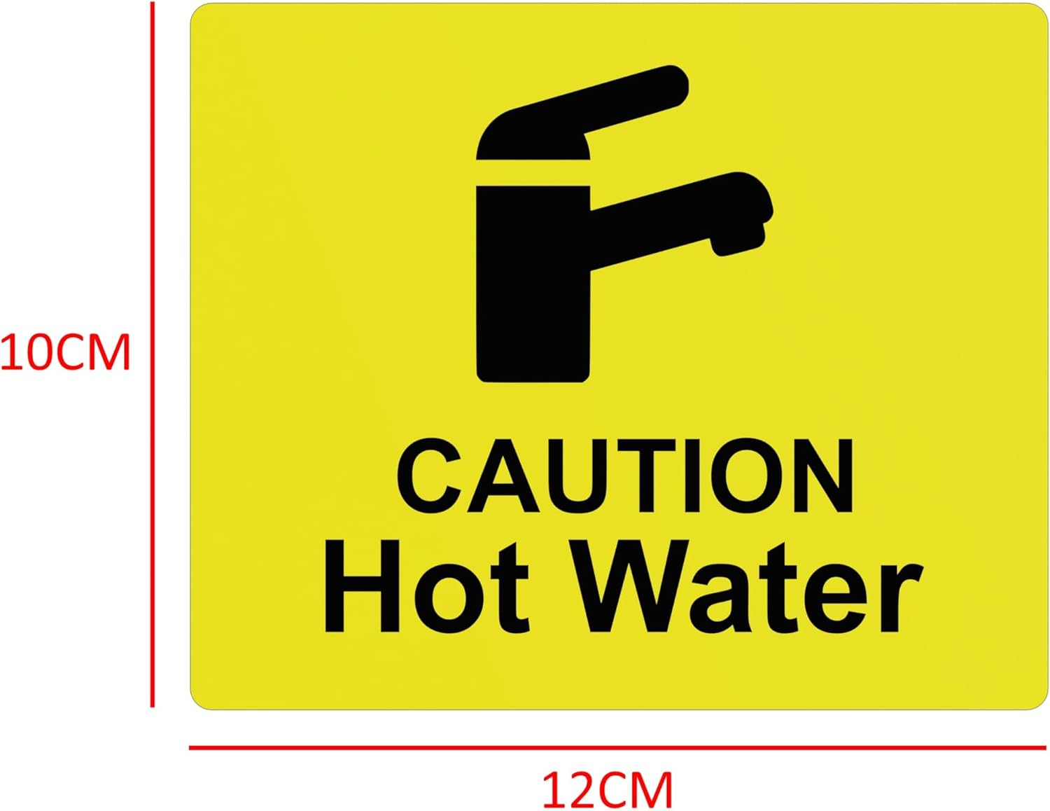 Caution Hot Water Tap Sink Sign Adhesive Sticker Notice, High Visibility Yellow Engraved Black with Universal Icon Symbol and Text (Size 12Cm X 10Cm) image number 5